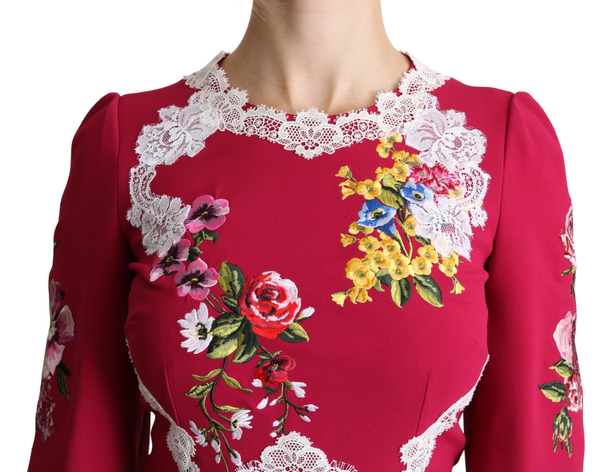 Dolce & Gabbana Red embroidered sheath dress with floral pattern-5