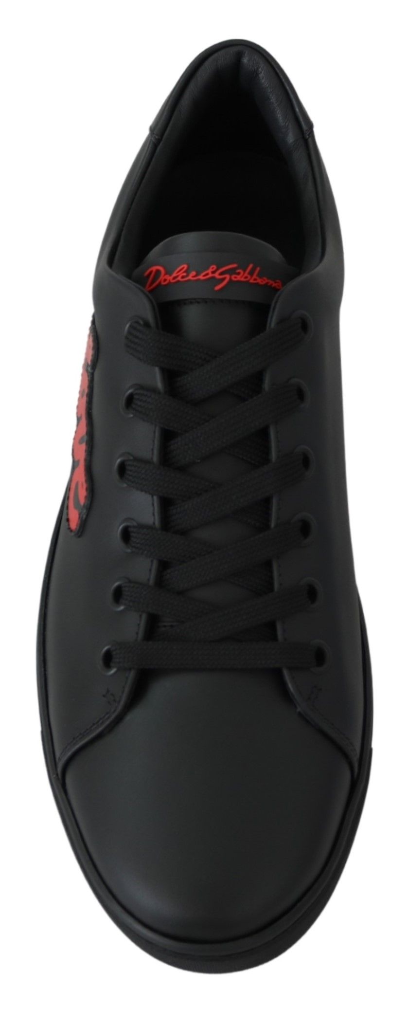 Dolce & Gabbana Black Leather Love Heart Sneakers Women's Shoes-3