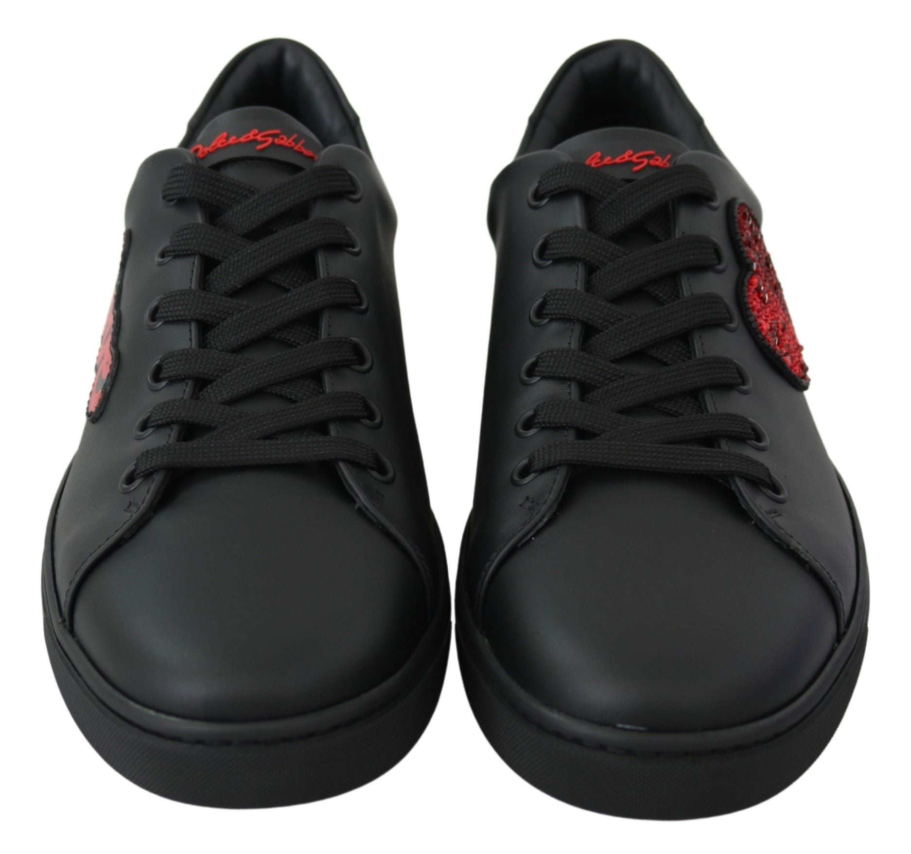 Dolce & Gabbana Black Leather Love Heart Sneakers Women's Shoes-4