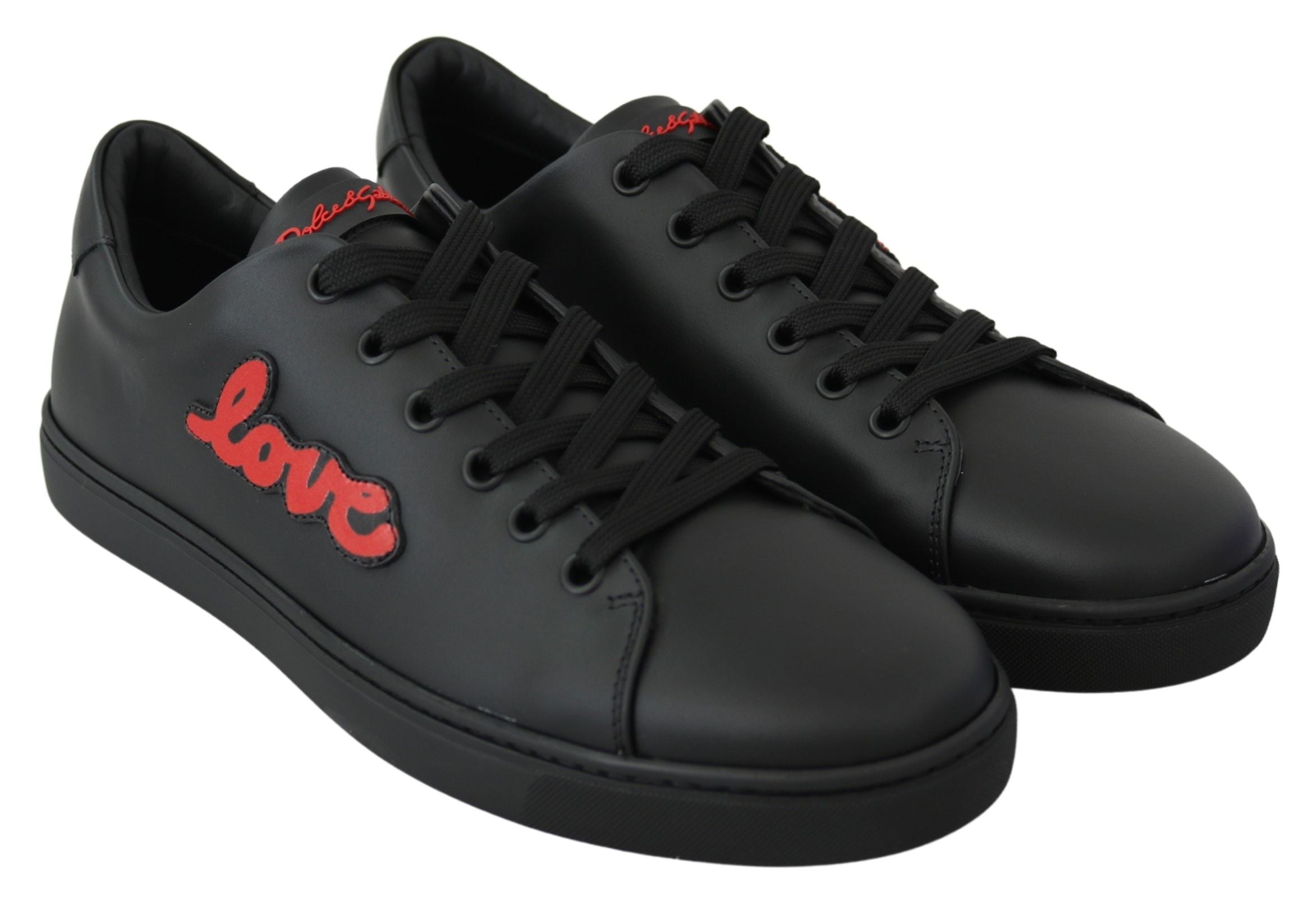 Dolce & Gabbana Black Leather Love Heart Sneakers Women's Shoes-5