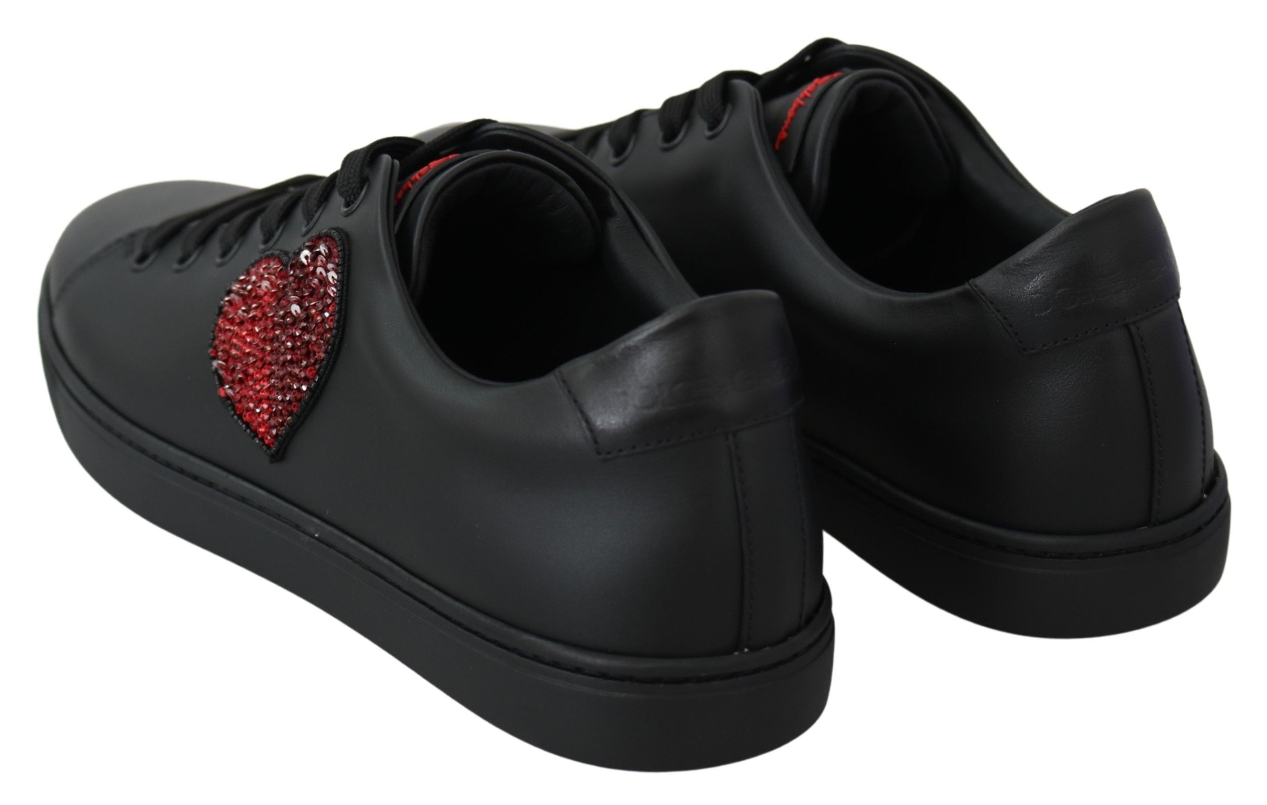 Dolce & Gabbana Black Leather Love Heart Sneakers Women's Shoes-6