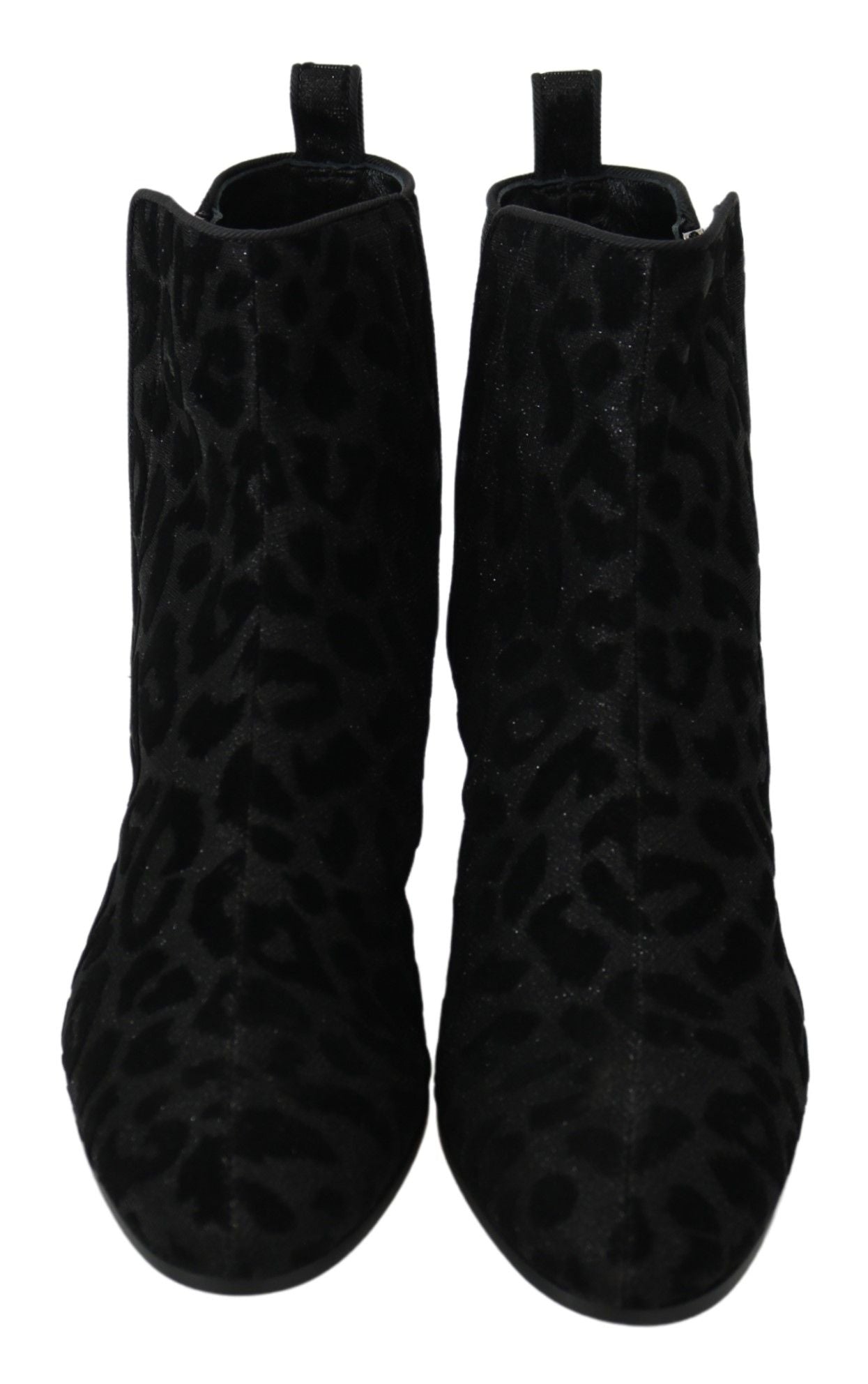 Dolce & Gabbana Black Leopard Short Boots Shoes with Zipper-4