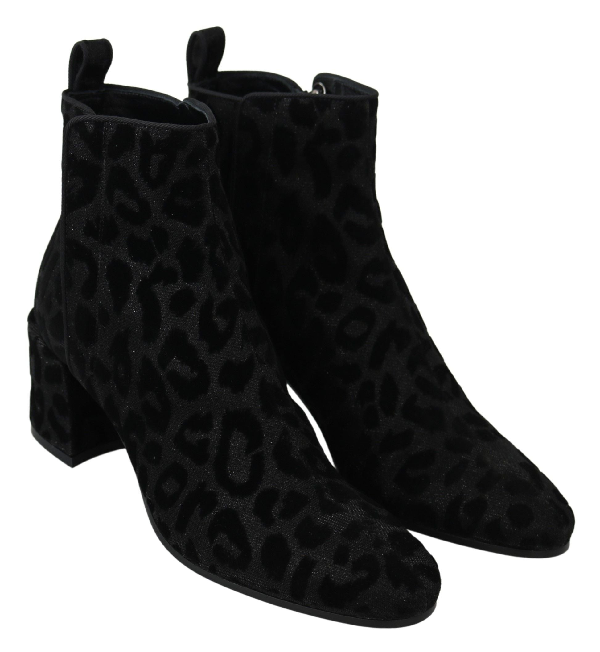 Dolce & Gabbana Black Leopard Short Boots Shoes with Zipper-5