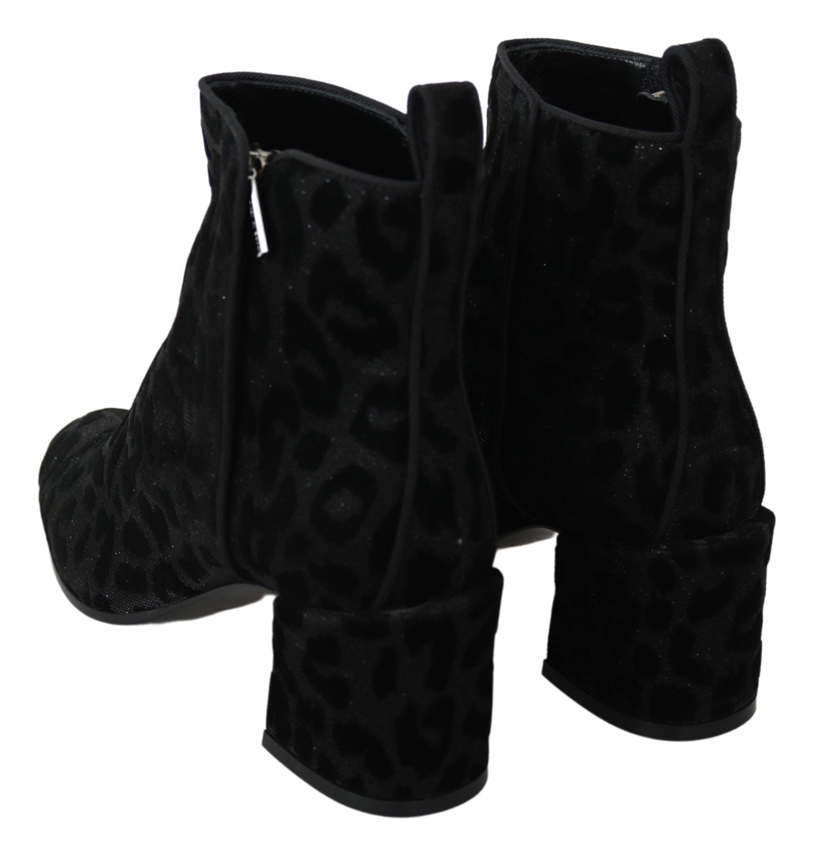 Dolce & Gabbana Black Leopard Short Boots Shoes with Zipper-6