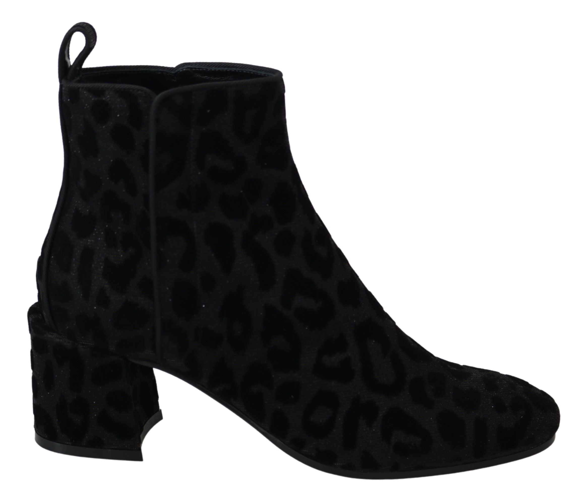 Dolce & Gabbana Black Leopard Short Boots Shoes with Zipper-1