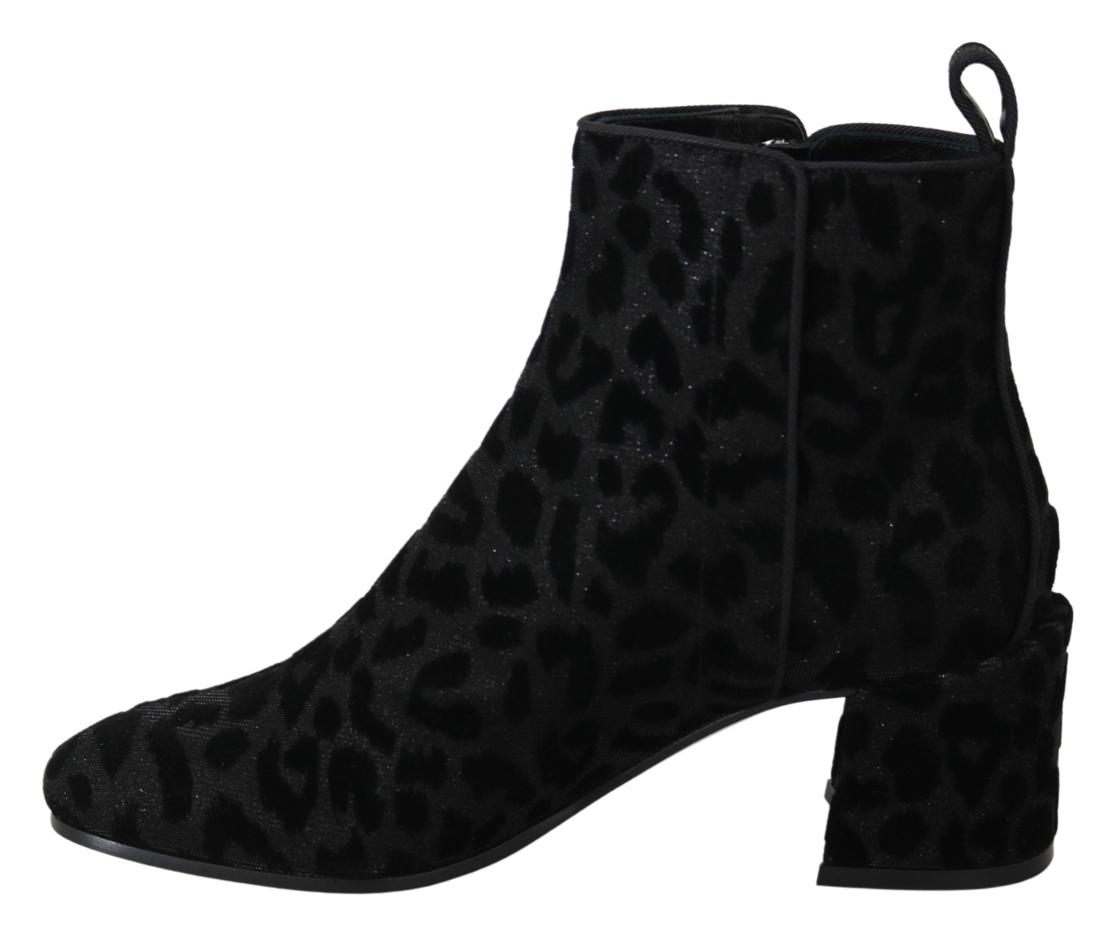 Dolce & Gabbana Black Leopard Short Boots Shoes with Zipper-7