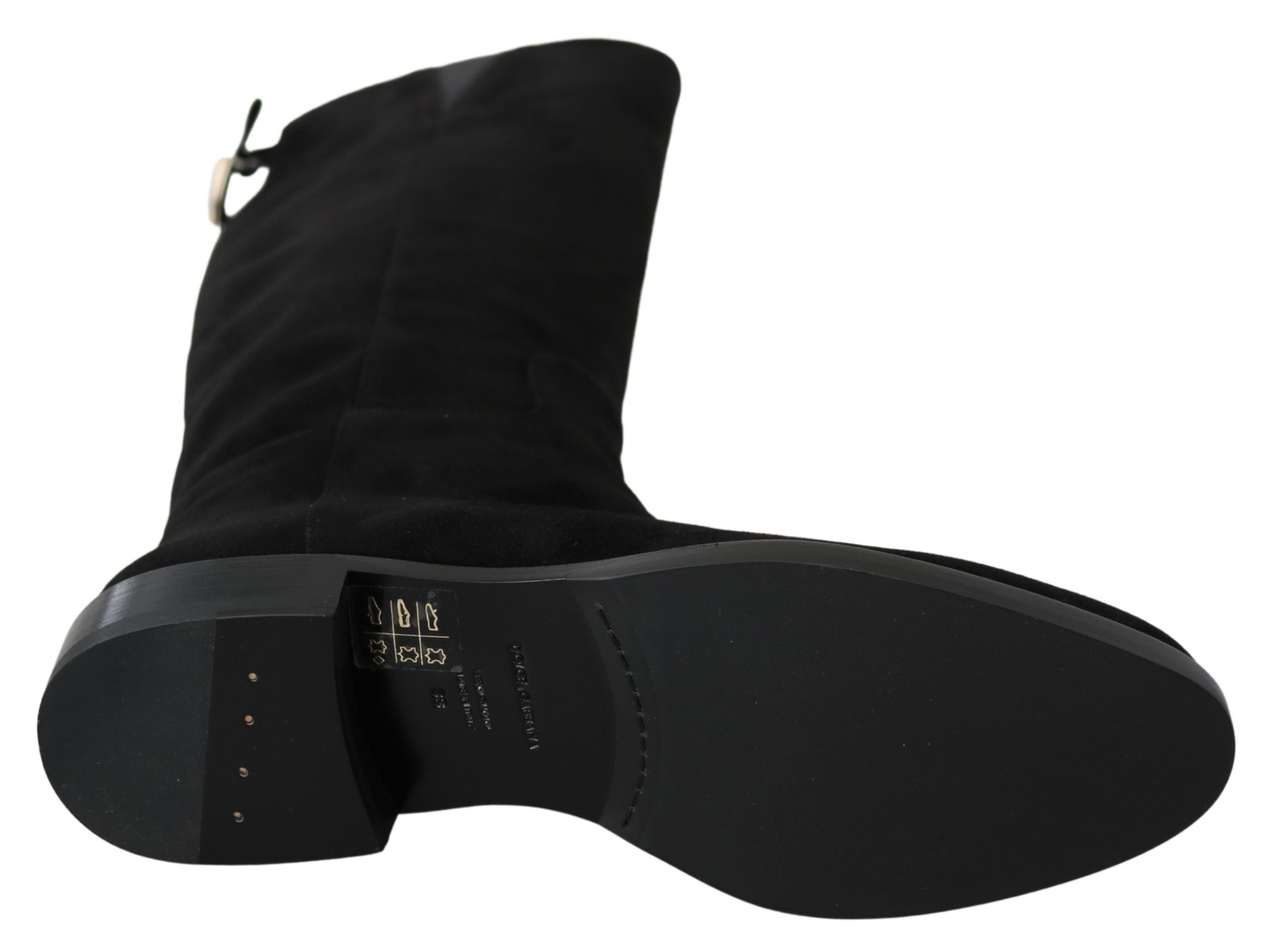 Dolce & Gabbana Black Knee-High Flat Suede Boots Shoes-2