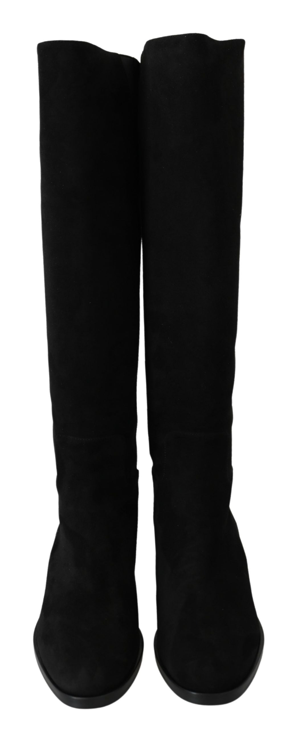 Dolce & Gabbana Black Knee-High Flat Suede Boots Shoes-4