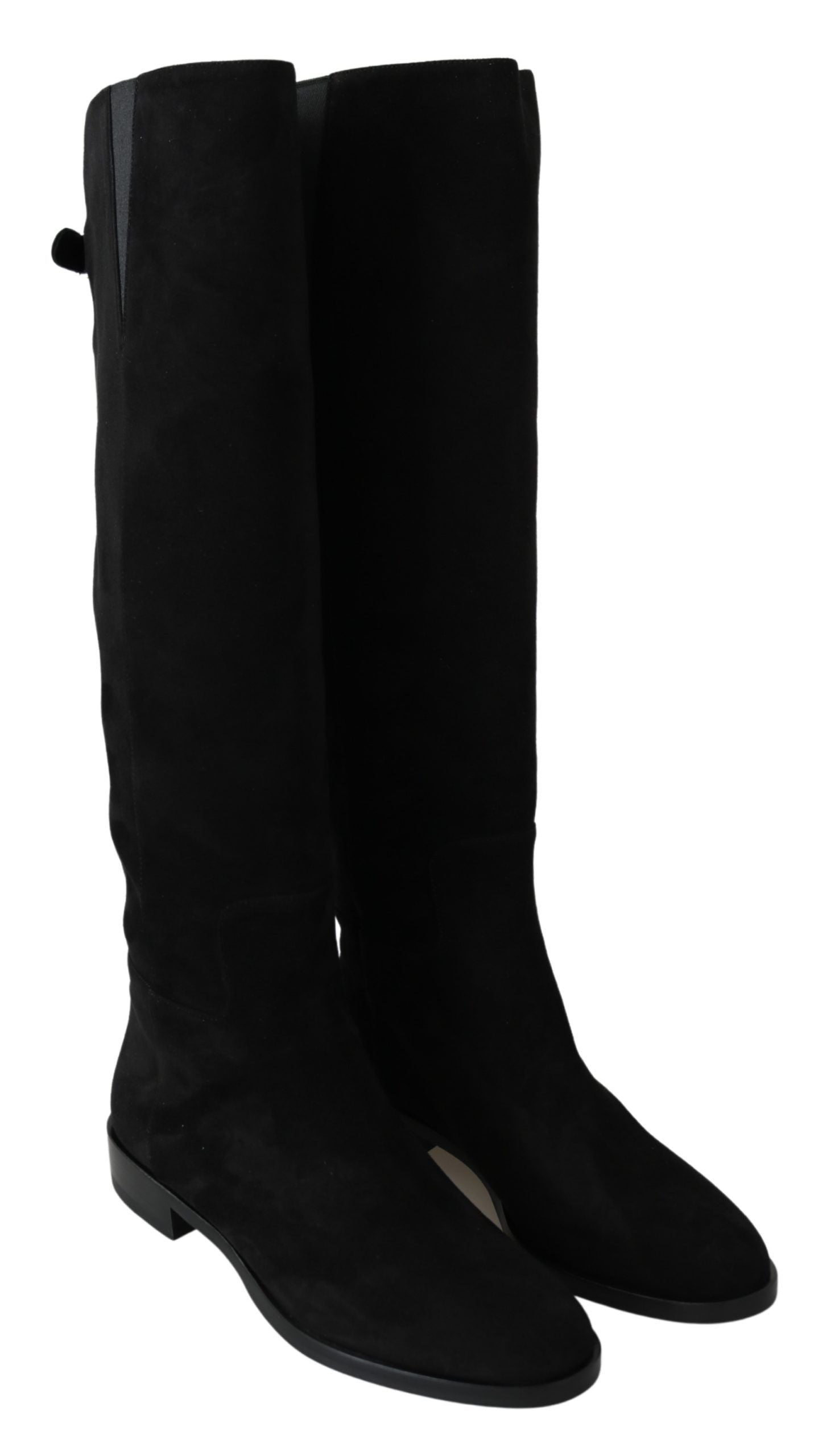 Dolce & Gabbana Black Knee-High Flat Suede Boots Shoes-5