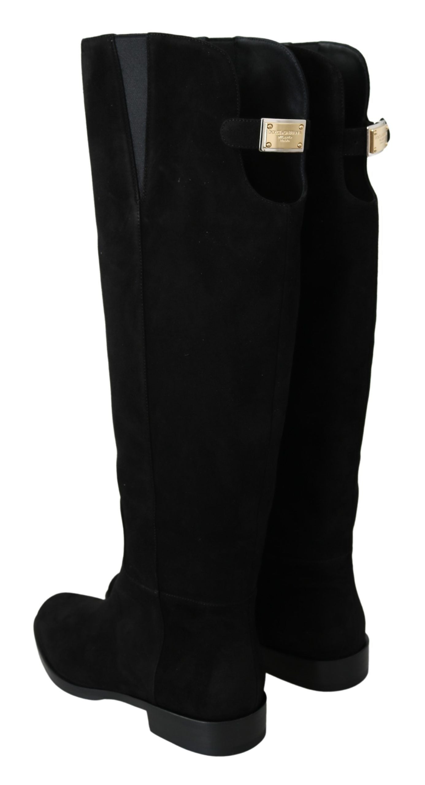 Dolce & Gabbana Black Knee-High Flat Suede Boots Shoes-6