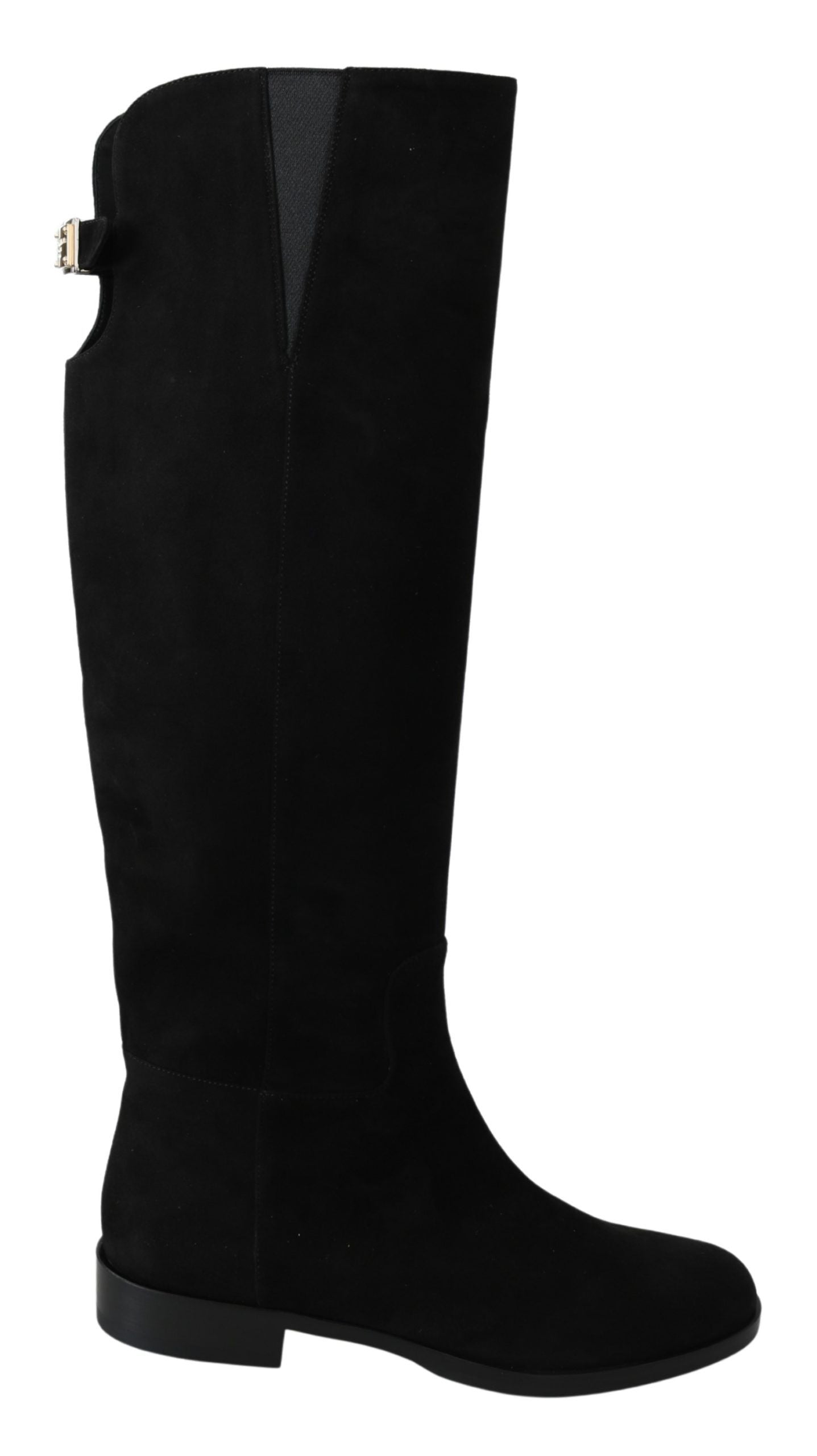 Dolce & Gabbana Black Knee-High Flat Suede Boots Shoes