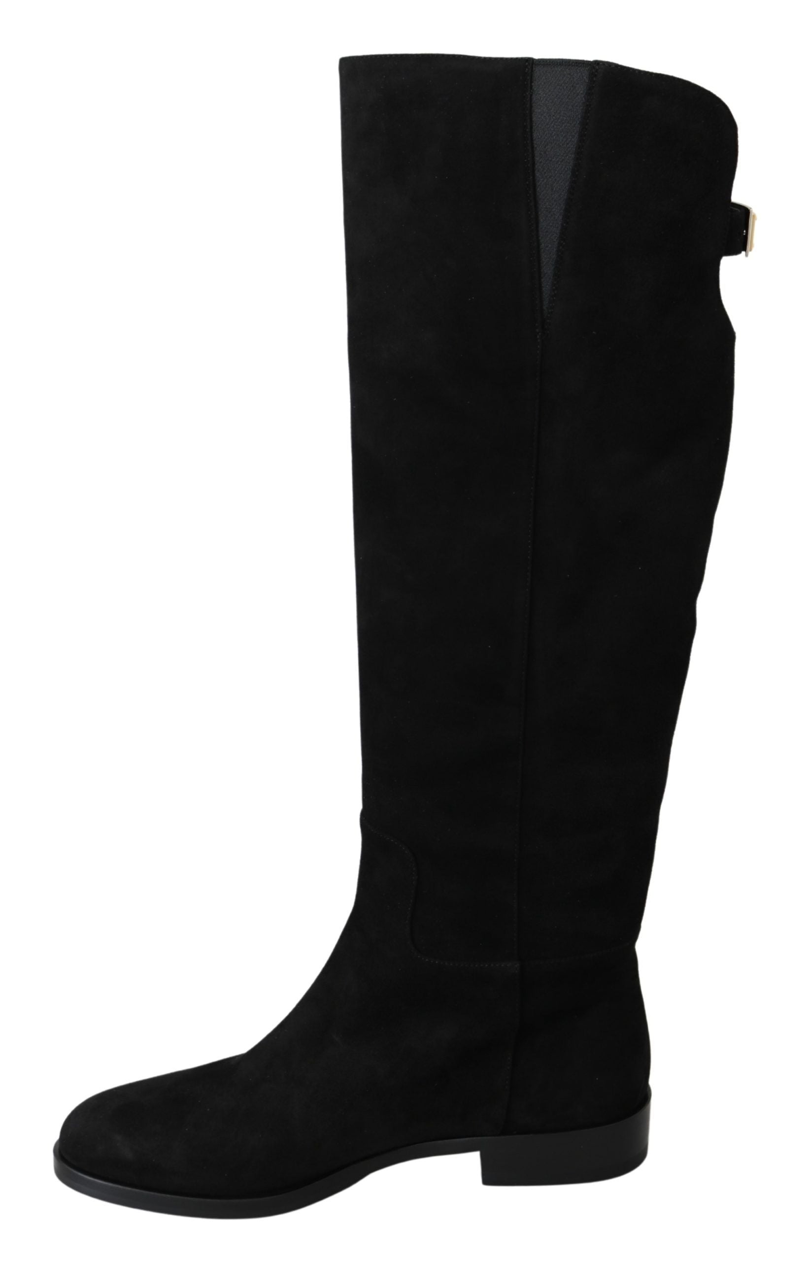 Dolce & Gabbana Black Knee-High Flat Suede Boots Shoes-7