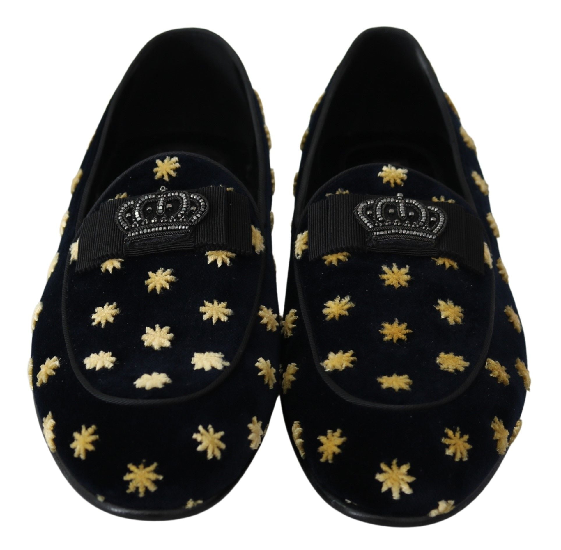 Dolce & Gabbana Blue Velvet Crown Slippers Loafers Shoes-6