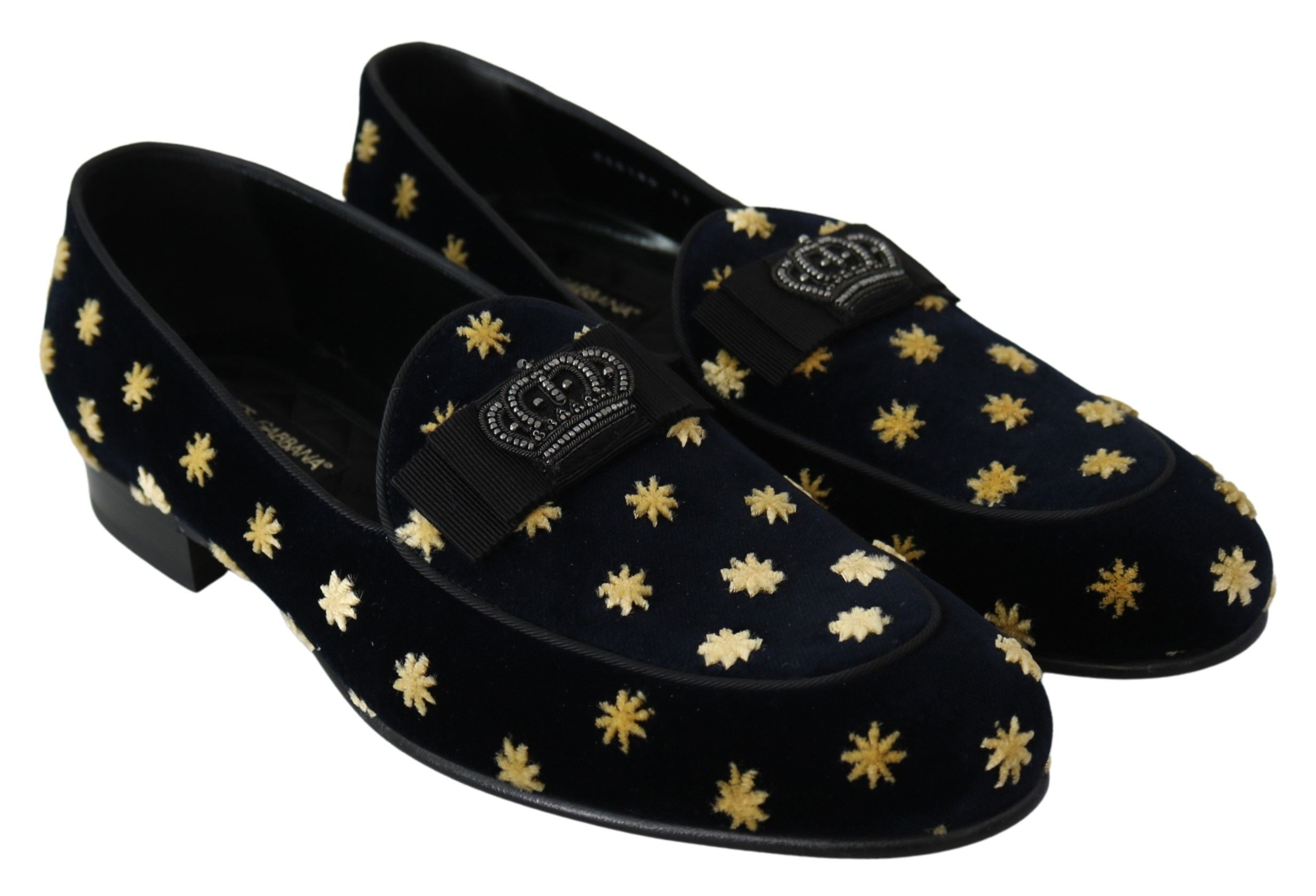 Dolce & Gabbana Blue Velvet Crown Slippers Loafers Shoes-7