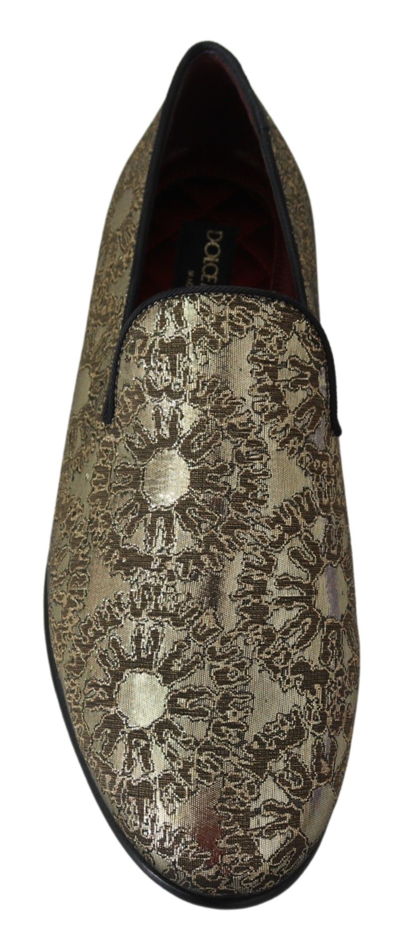 Dolce & Gabbana Gold Jacquard Flats Men's Loafers Shoes-3