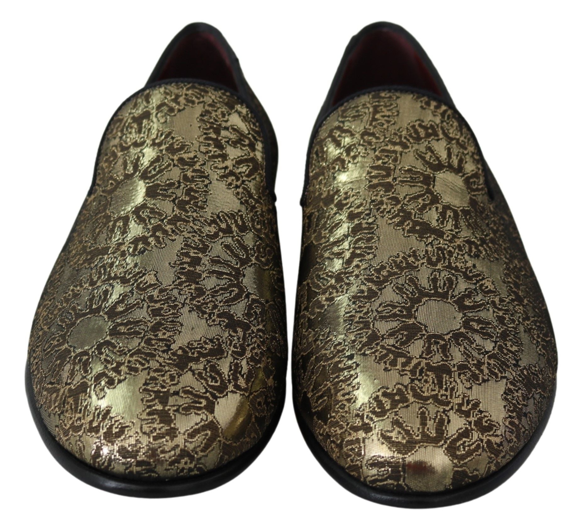 Dolce & Gabbana Gold Jacquard Flats Men's Loafers Shoes-4