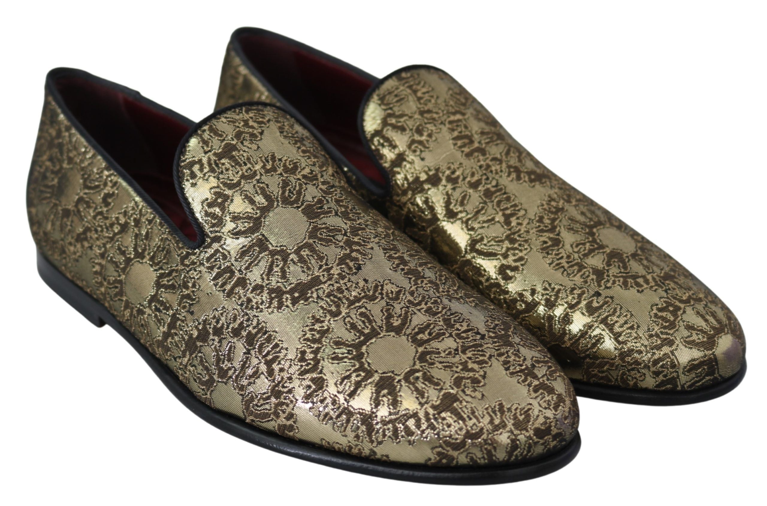 Dolce & Gabbana Gold Jacquard Flats Men's Loafers Shoes-5