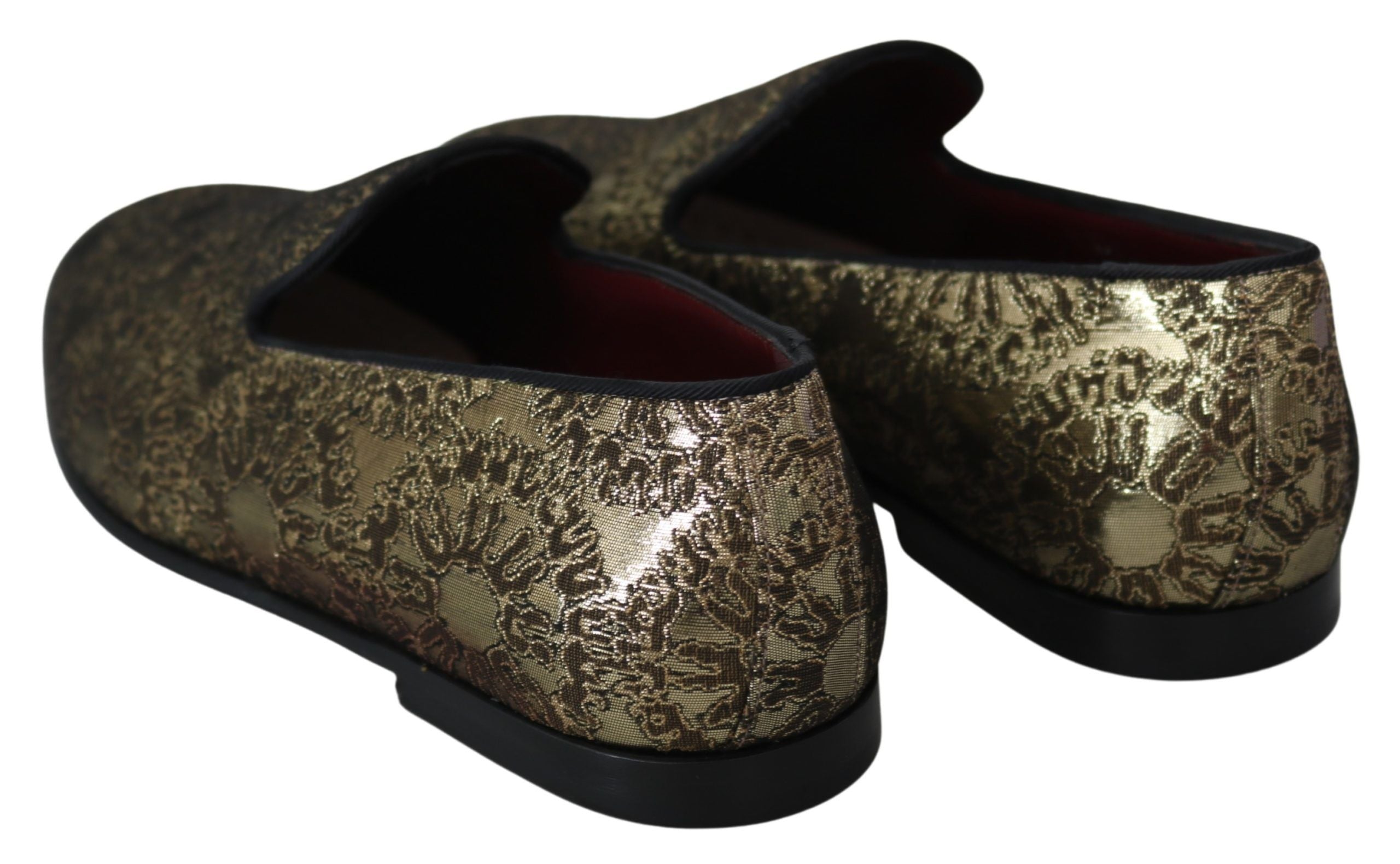 Dolce & Gabbana Gold Jacquard Flats Men's Loafers Shoes-6