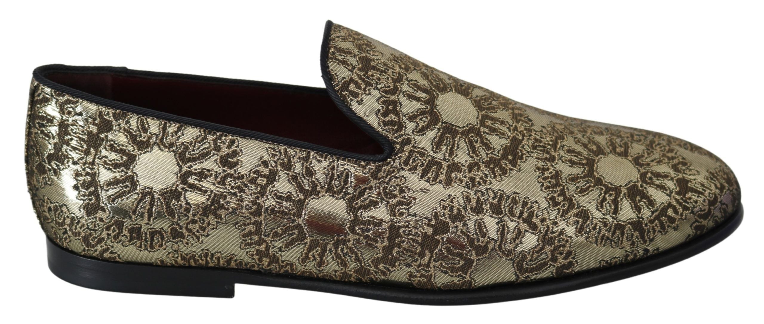 Dolce & Gabbana Gold Jacquard Flats Men's Loafers Shoes-1