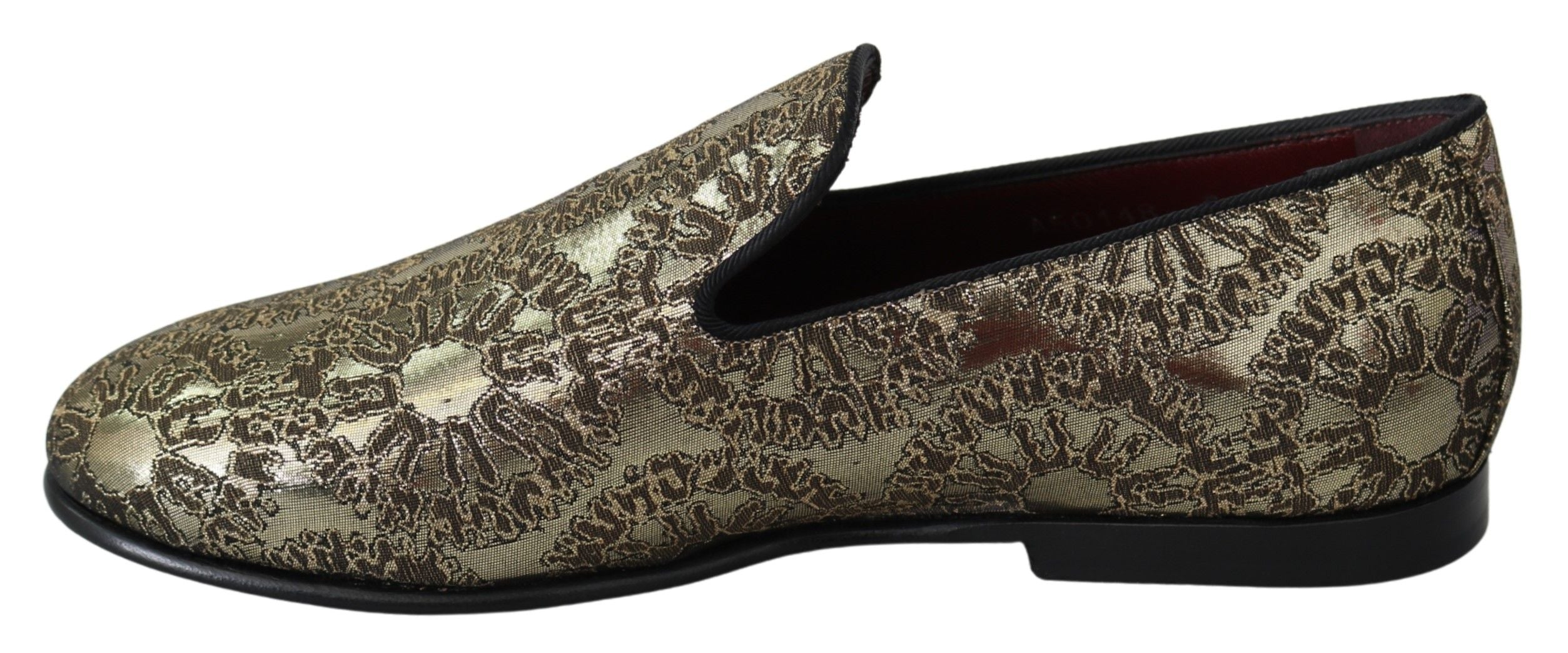 Dolce & Gabbana Gold Jacquard Flats Men's Loafers Shoes-7