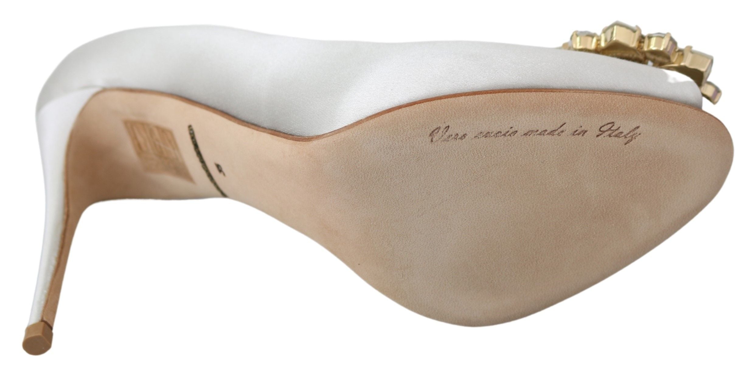 Dolce & Gabbana White Crystals Peep Toe Heels Satin Pumps Shoes-2