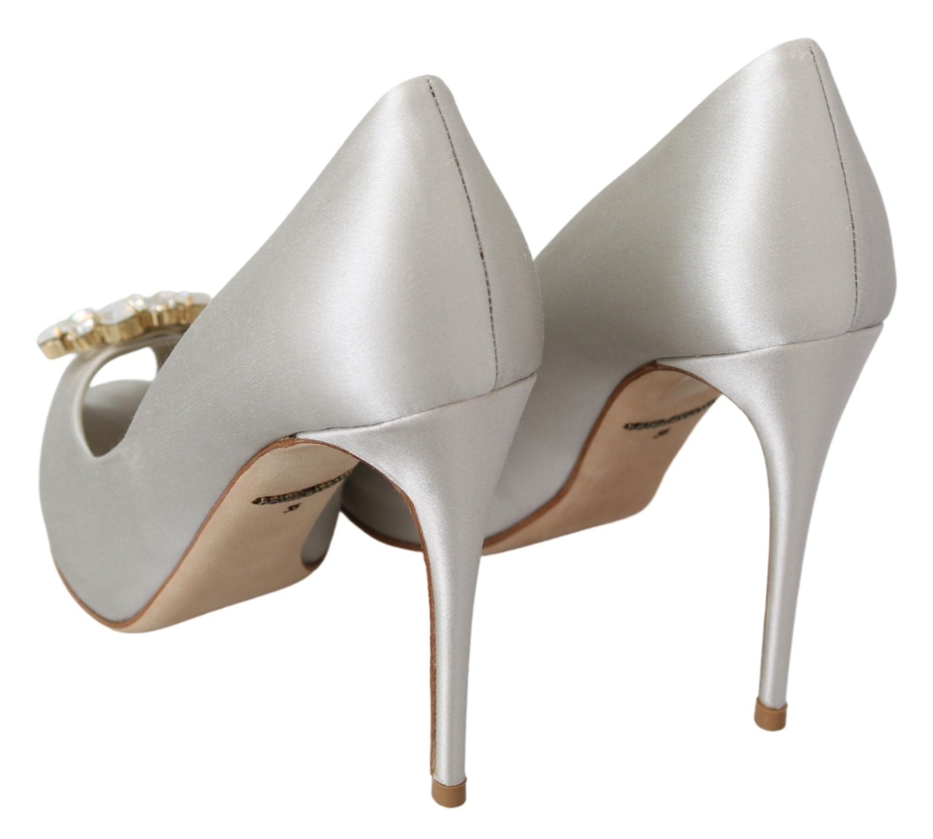 Dolce & Gabbana White Crystals Peep Toe Heels Satin Pumps Shoes-6