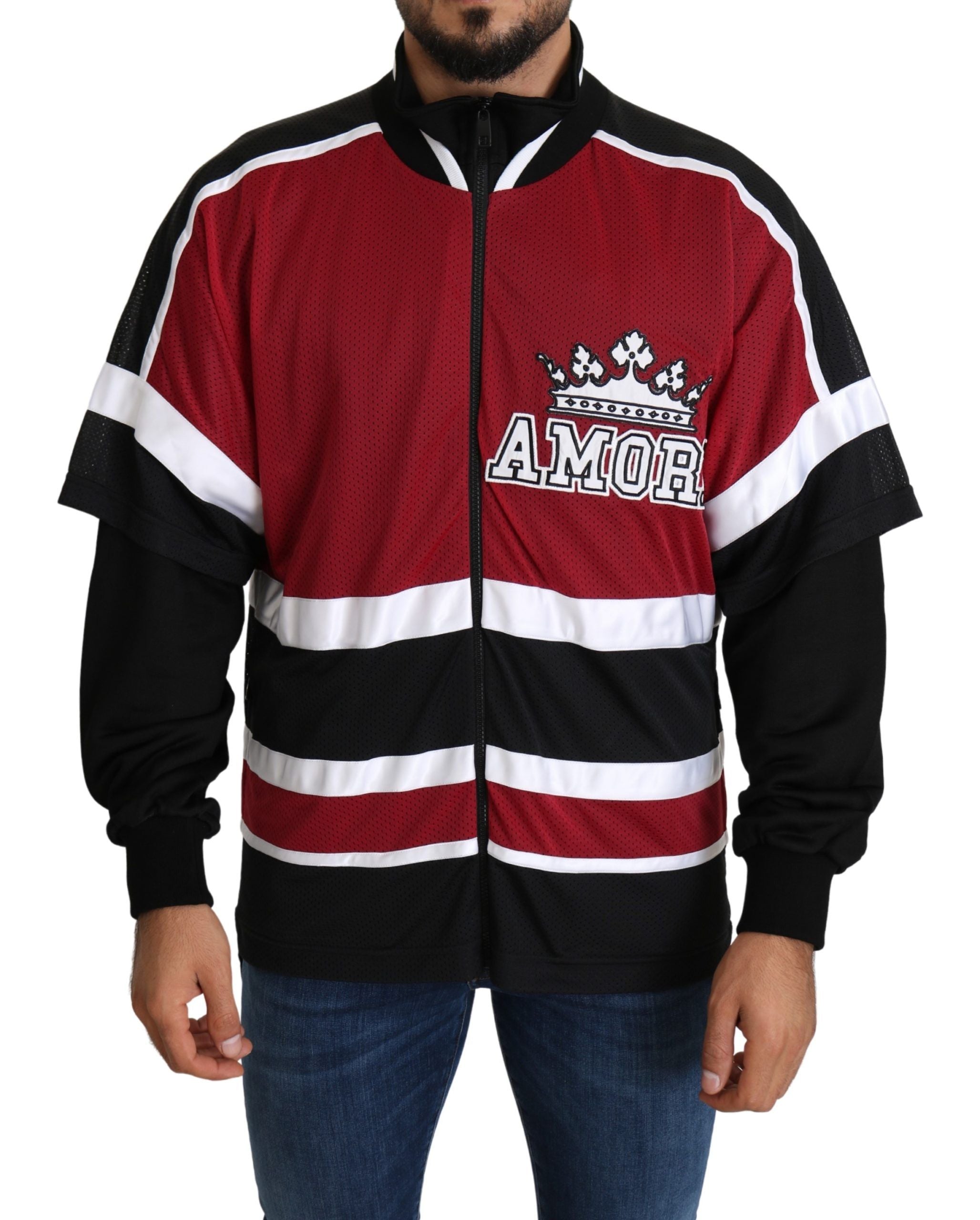 Dolce & Gabbana Red Black AMORE Sport Pullover with Zipper
