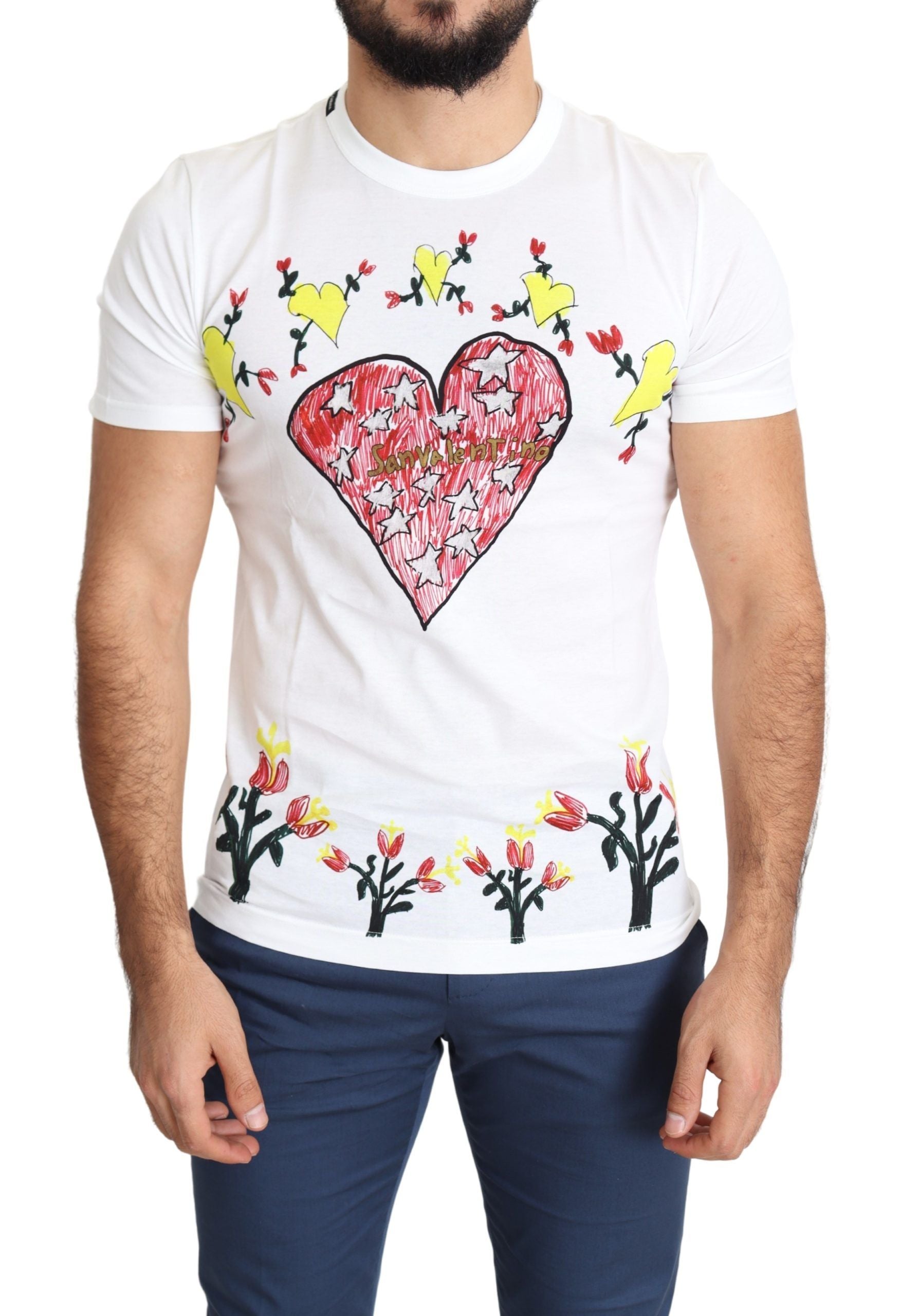 Dolce & Gabbana White Saint Valentine Print Cotton T-Shirt for Men-1