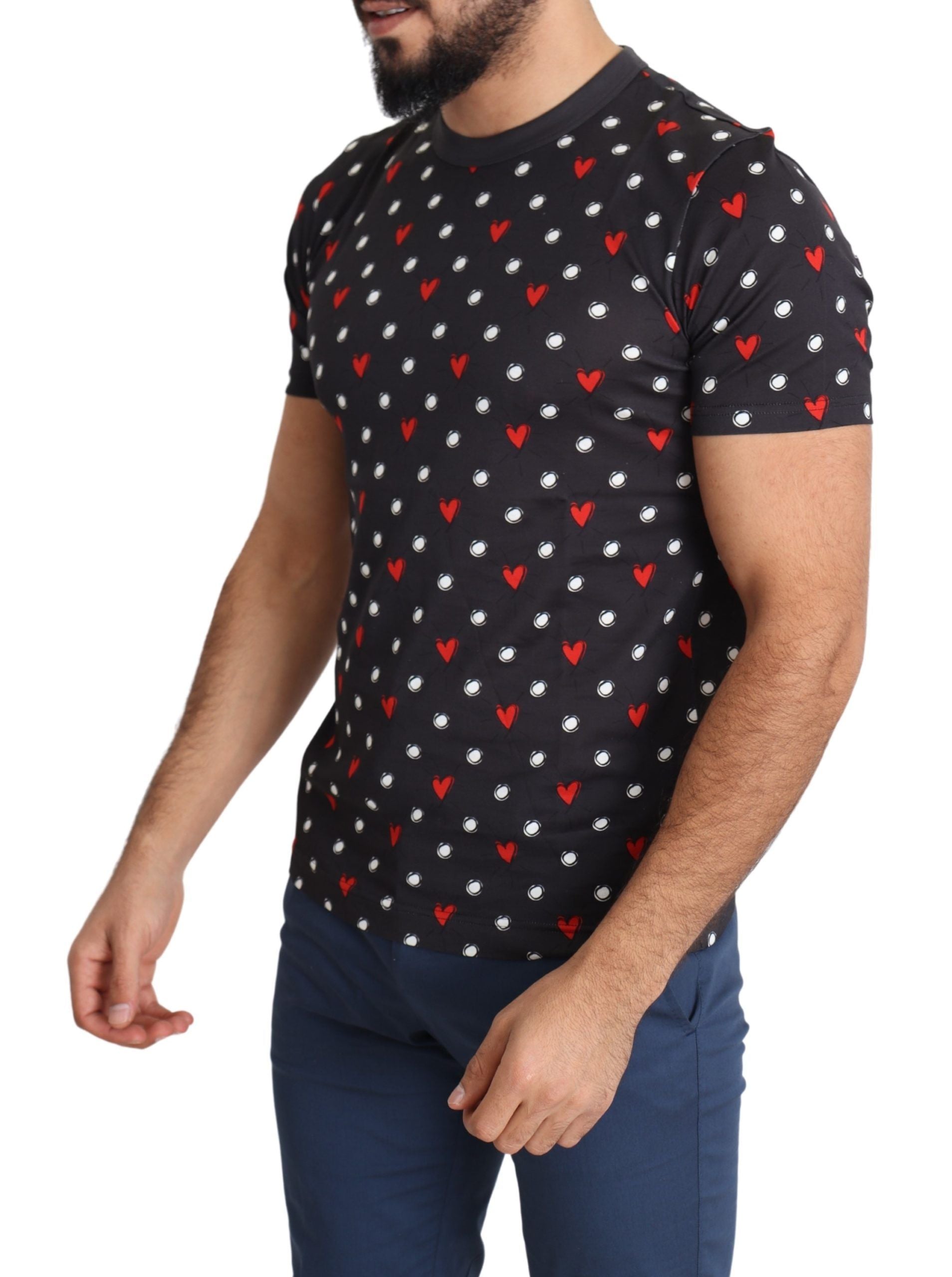 Dolce & Gabbana Dunkelgraues Baumwoll-T-Shirt mit Herzdruck für Männer-5