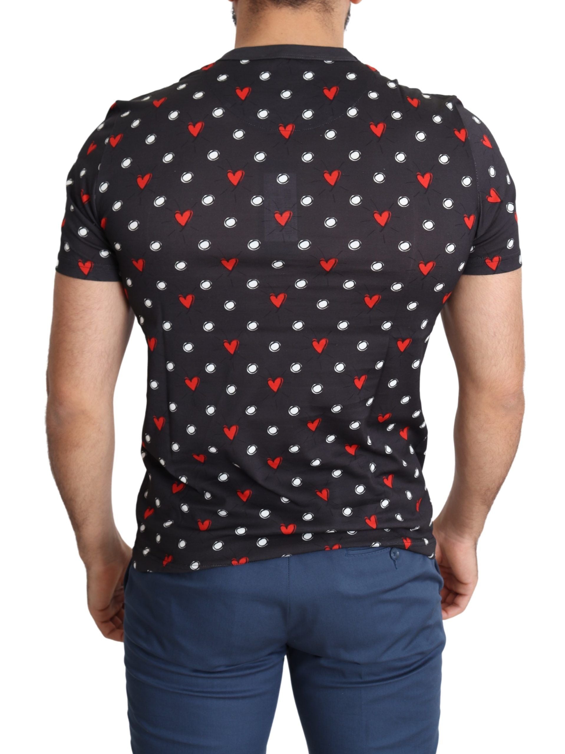 Dolce & Gabbana Dunkelgraues Baumwoll-T-Shirt mit Herzdruck für Männer-4