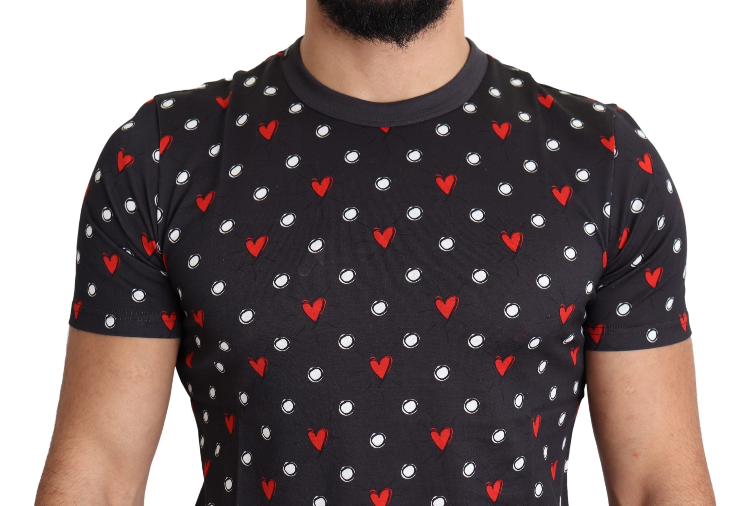 Dolce & Gabbana Dunkelgraues Baumwoll-T-Shirt mit Herzdruck für Männer-3