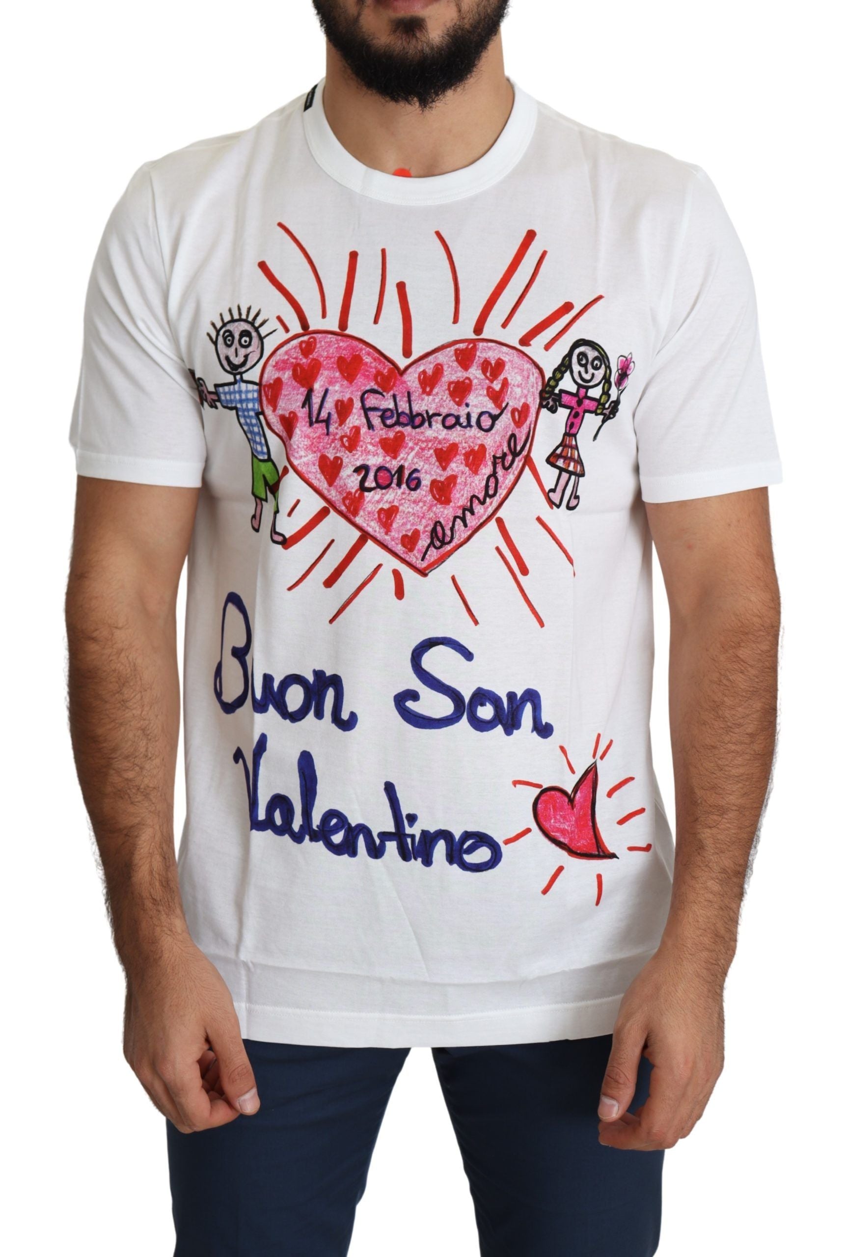 Dolce & Gabbana White Saint Valentine Hearts Print Men's T-Shirt-1