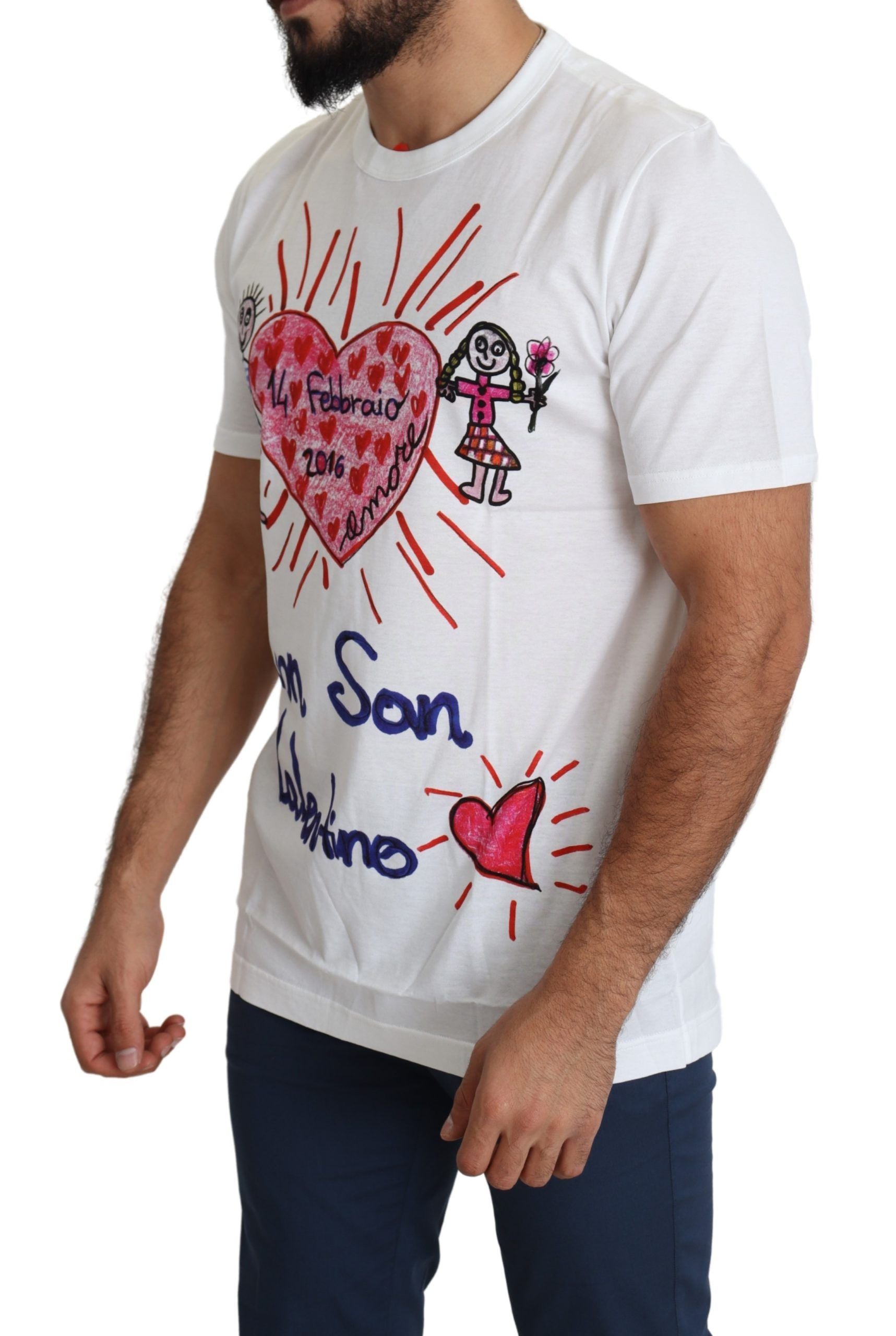 Dolce & Gabbana White Saint Valentine Hearts Print Men's T-Shirt-2