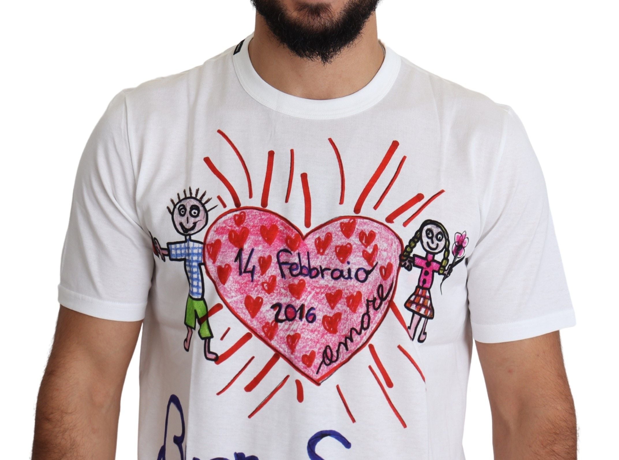 Dolce & Gabbana White Saint Valentine Hearts Print Men's T-Shirt-5