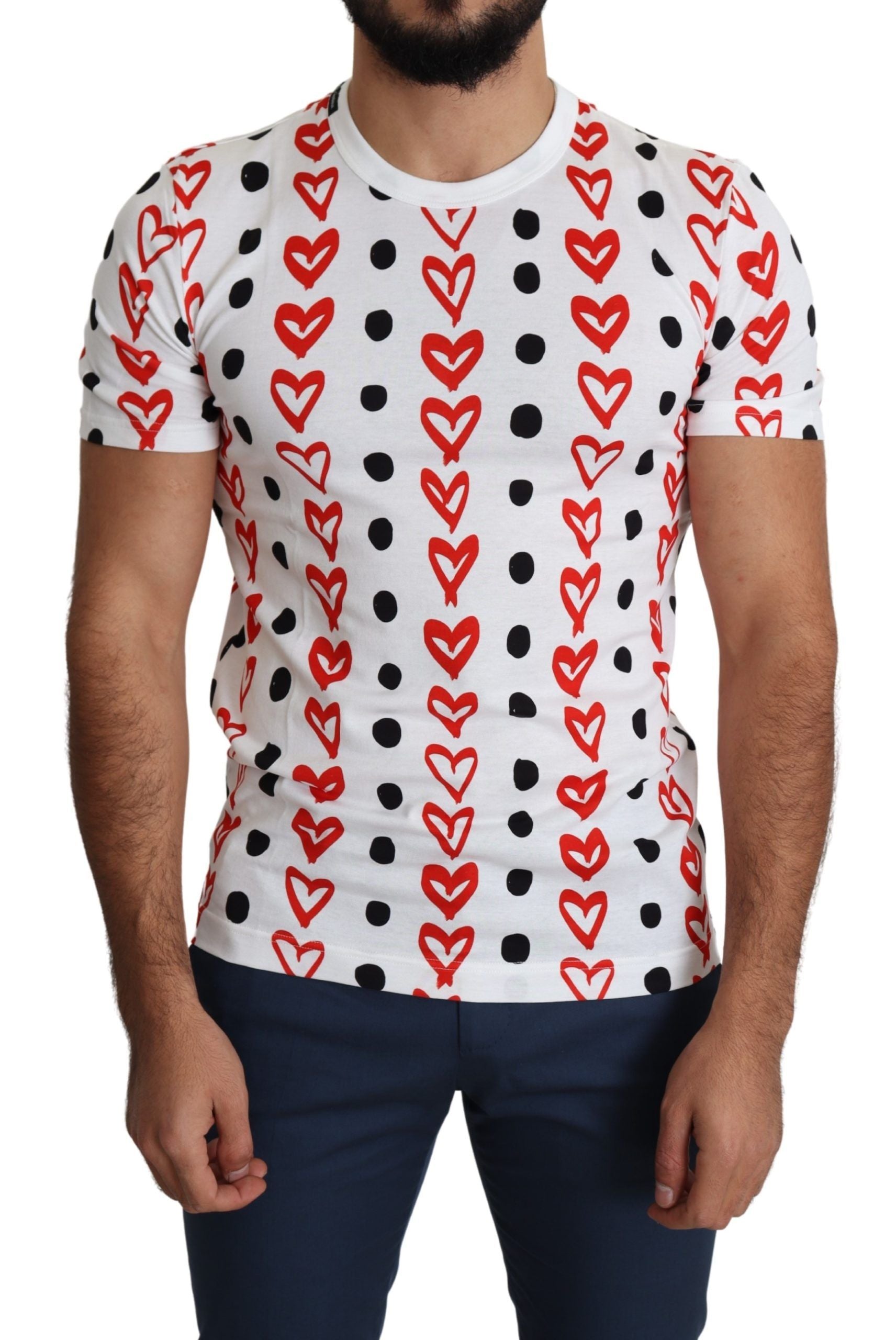 Camiseta Dolce & Gabbana de algodón con estampado de corazones blancos para hombre-2