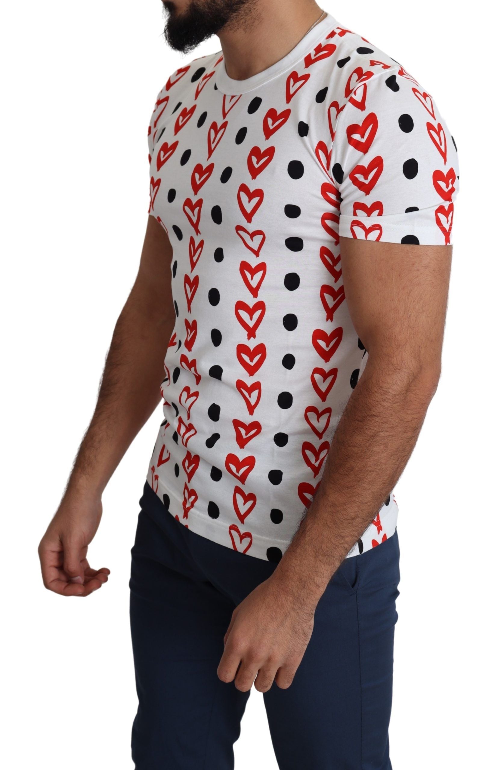 Camiseta Dolce & Gabbana de algodón con estampado de corazones blancos para hombre-3