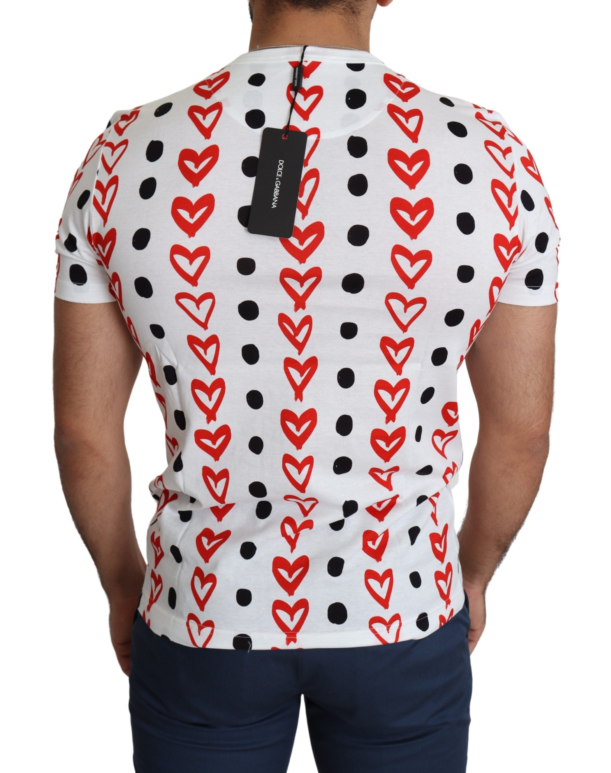 Camiseta Dolce & Gabbana de algodón con estampado de corazones blancos para hombre-4