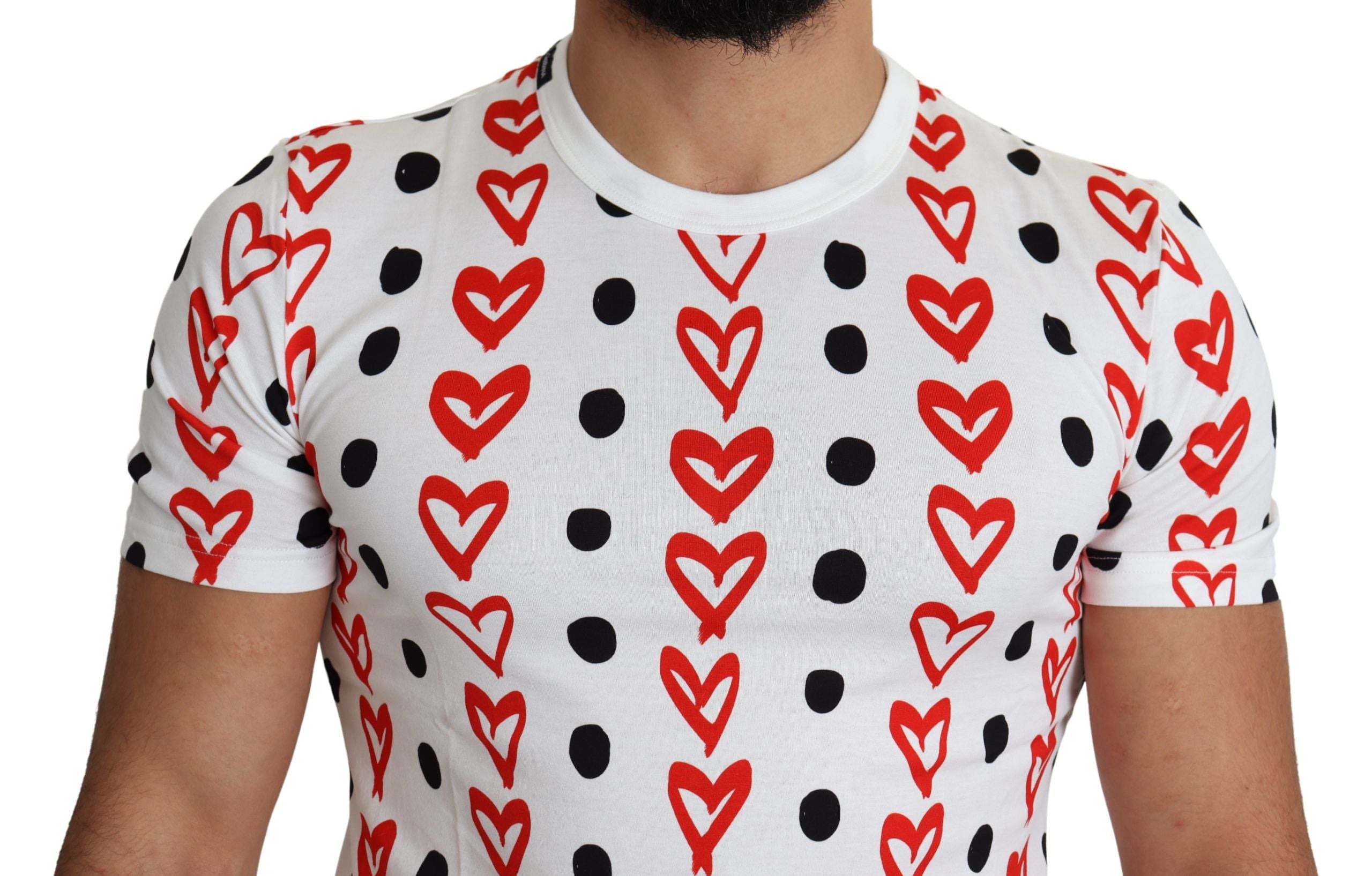 Camiseta Dolce & Gabbana de algodón con estampado de corazones blancos para hombre-5