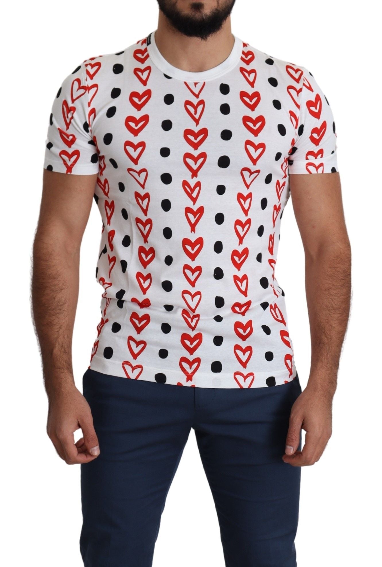 Dolce & Gabbana White Hearts Print Cotton Men's Top T-Shirt