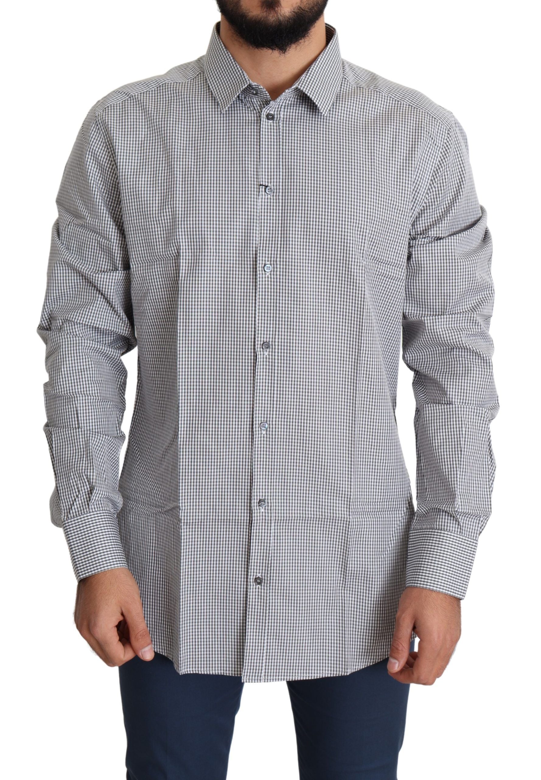 Dolce & Gabbana Black and White Checkered GOLD Dress Cotton Shirt-1