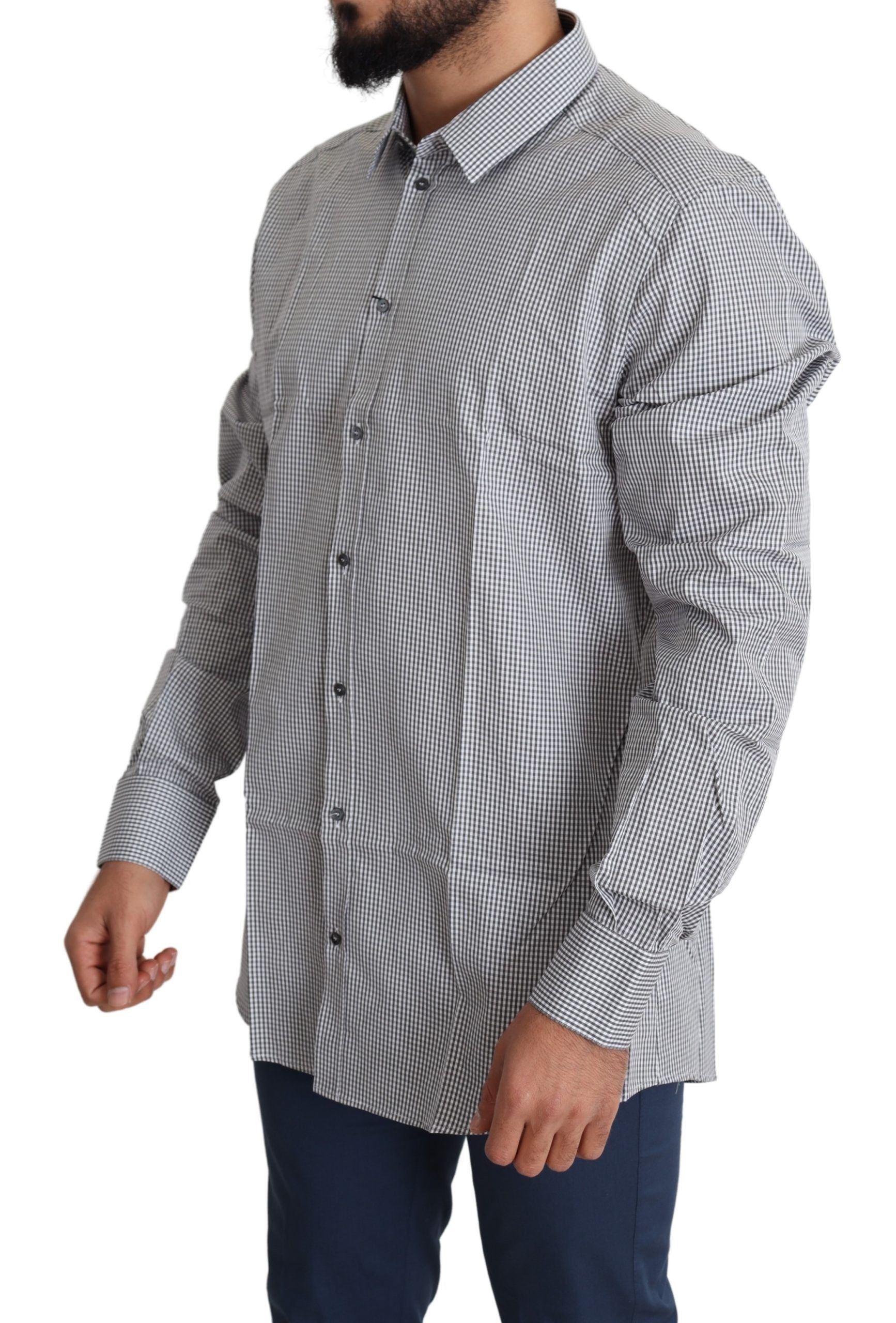 Dolce & Gabbana Black and White Checkered GOLD Dress Cotton Shirt-2