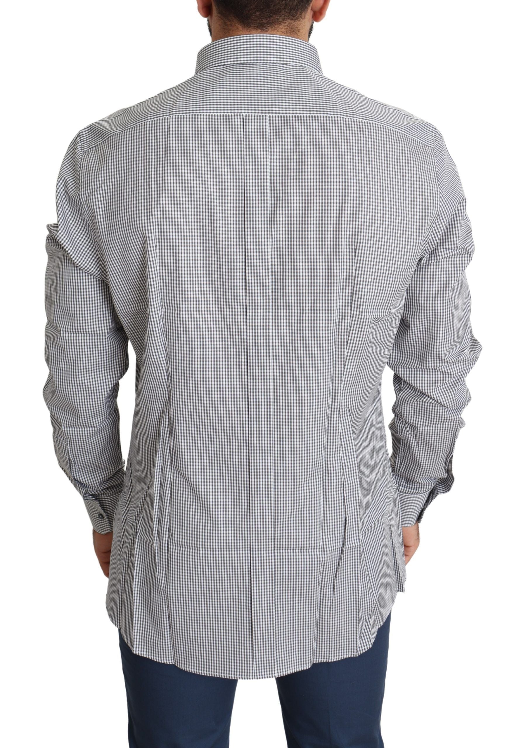 Dolce & Gabbana Black and White Checkered GOLD Dress Cotton Shirt-3