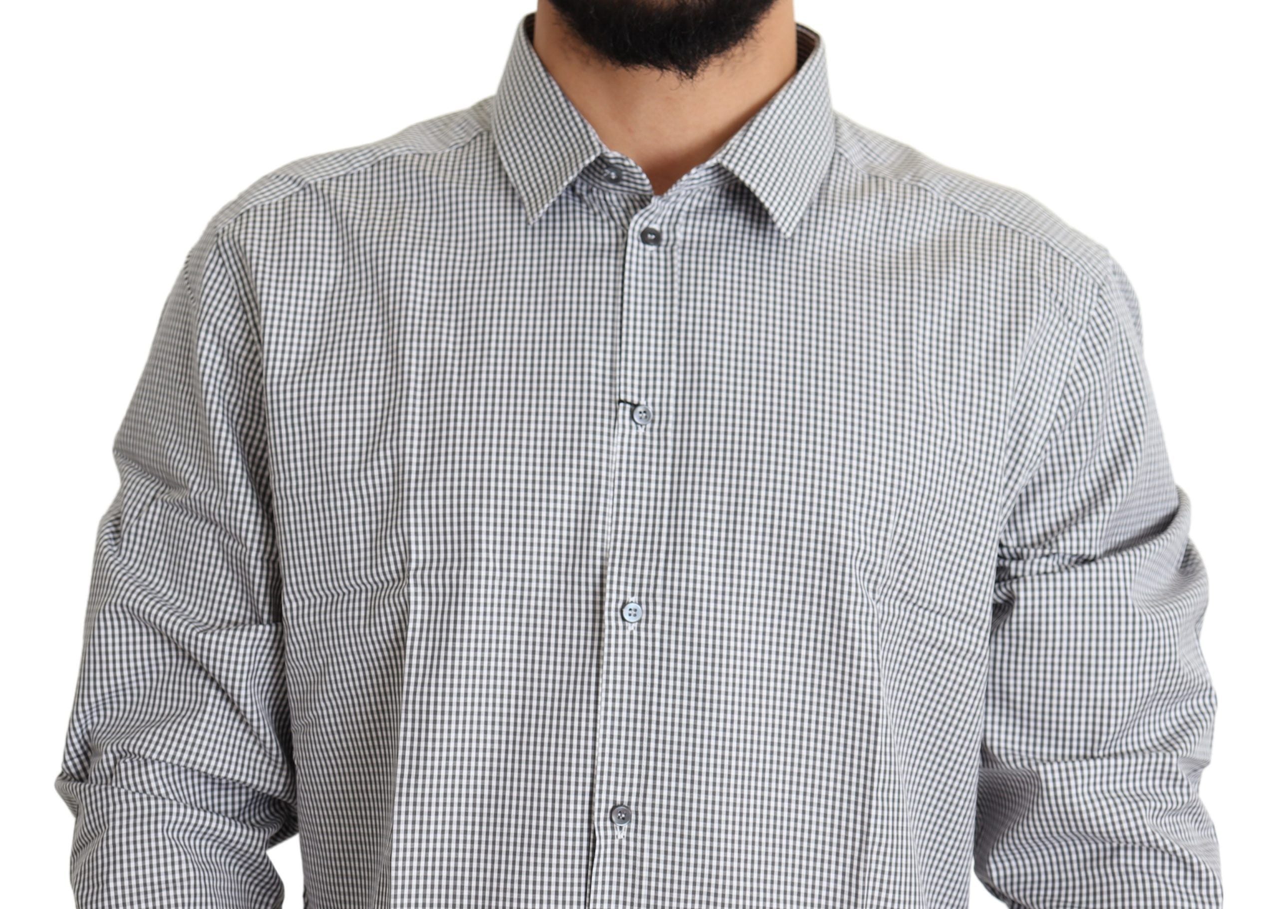 Dolce & Gabbana Black and White Checkered GOLD Dress Cotton Shirt-4