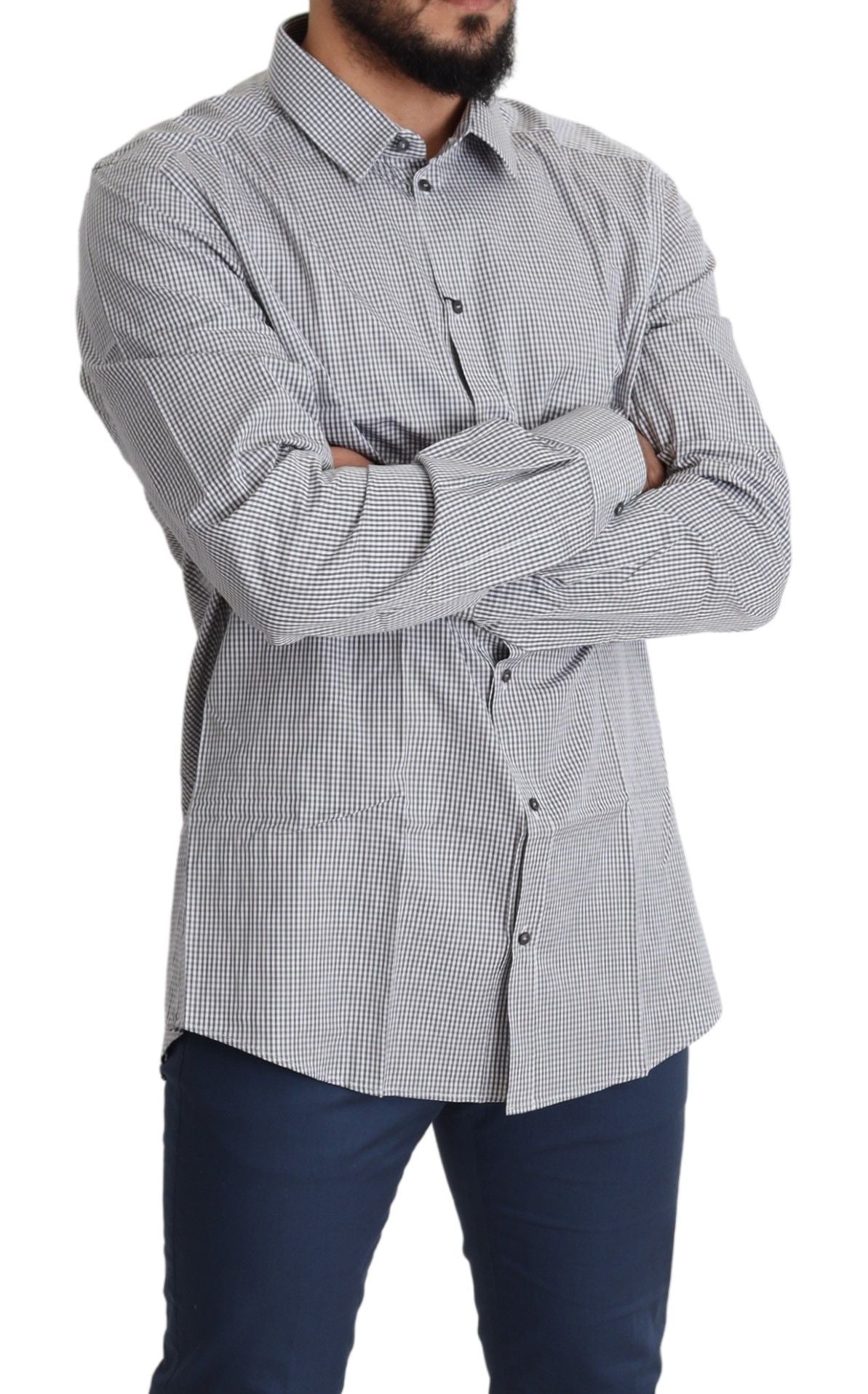 Dolce & Gabbana Black and White Checkered GOLD Dress Cotton Shirt-5