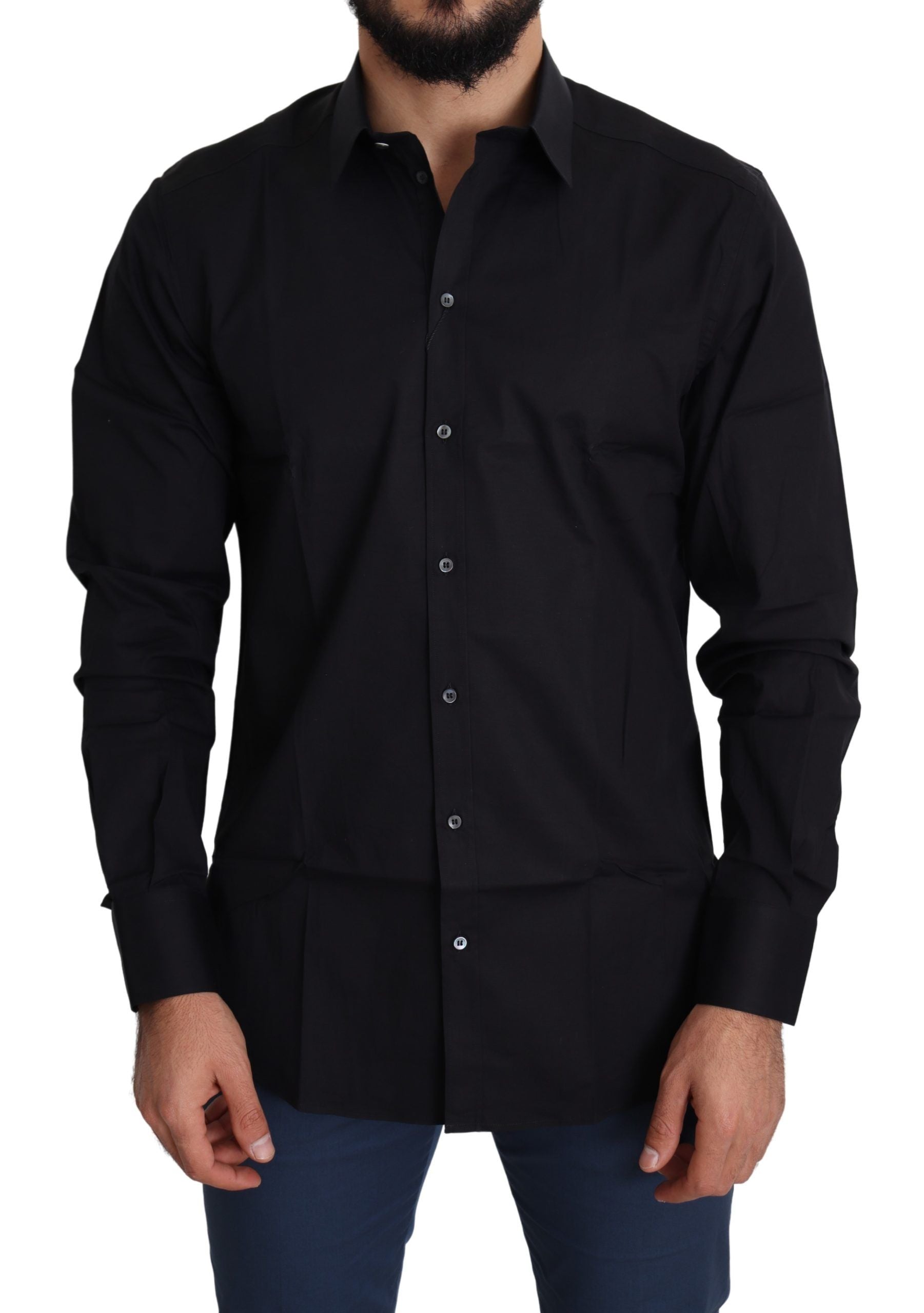 Camisa formal Dolce & Gabbana negra dorada en algodón elástico-1
