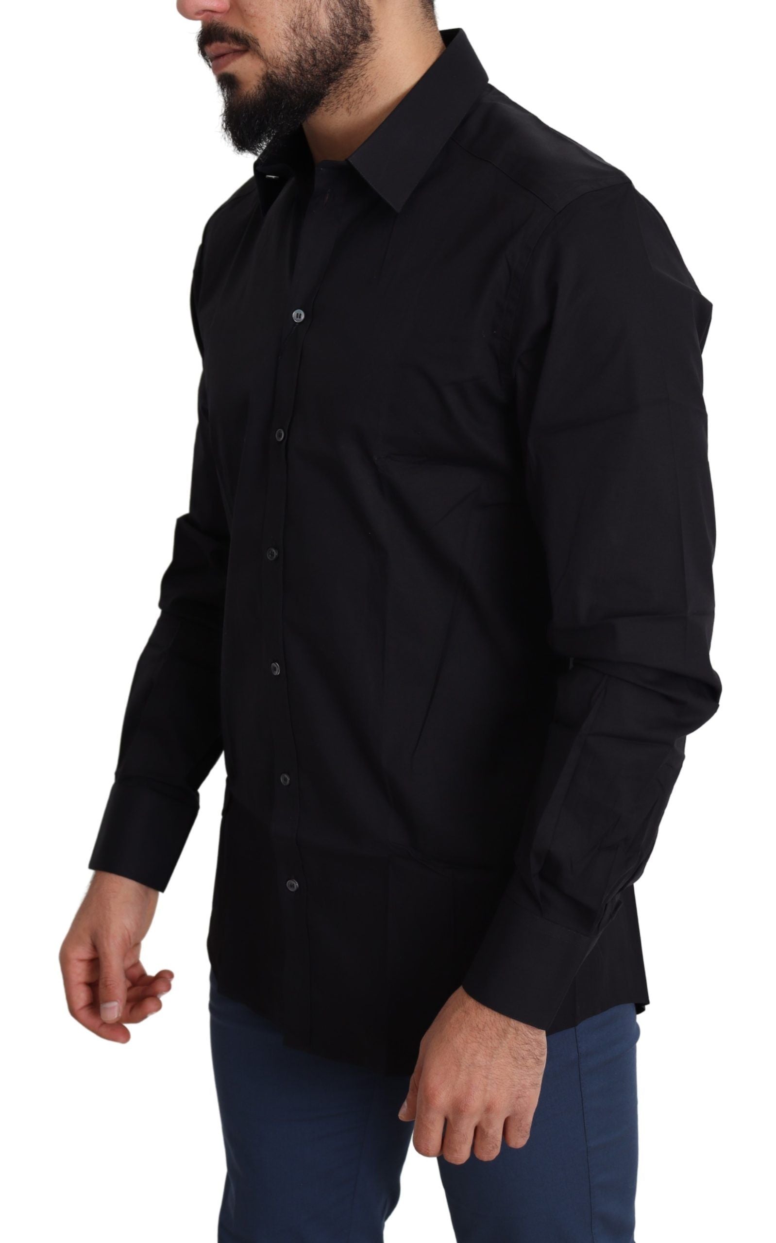 Camisa formal Dolce & Gabbana negra dorada en algodón elástico-2
