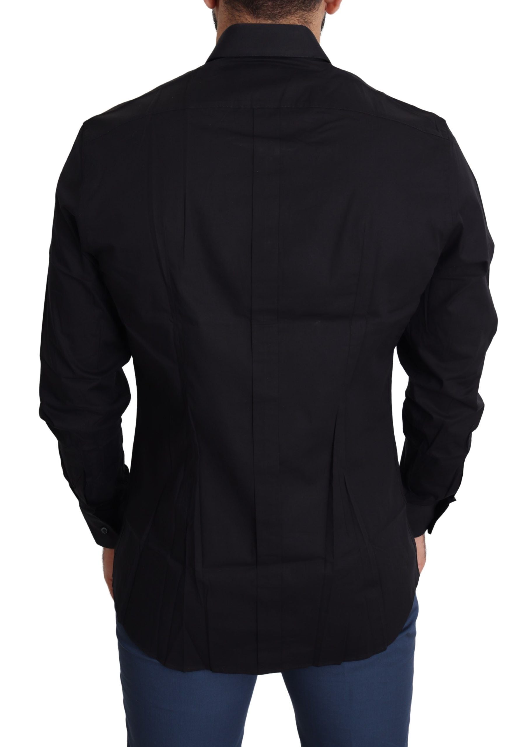 Camisa formal Dolce & Gabbana negra dorada en algodón elástico-3