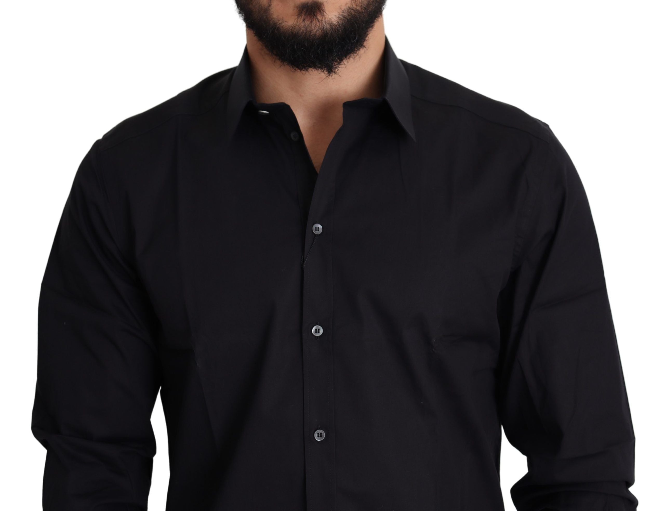 Camisa formal Dolce & Gabbana negra dorada en algodón elástico-4