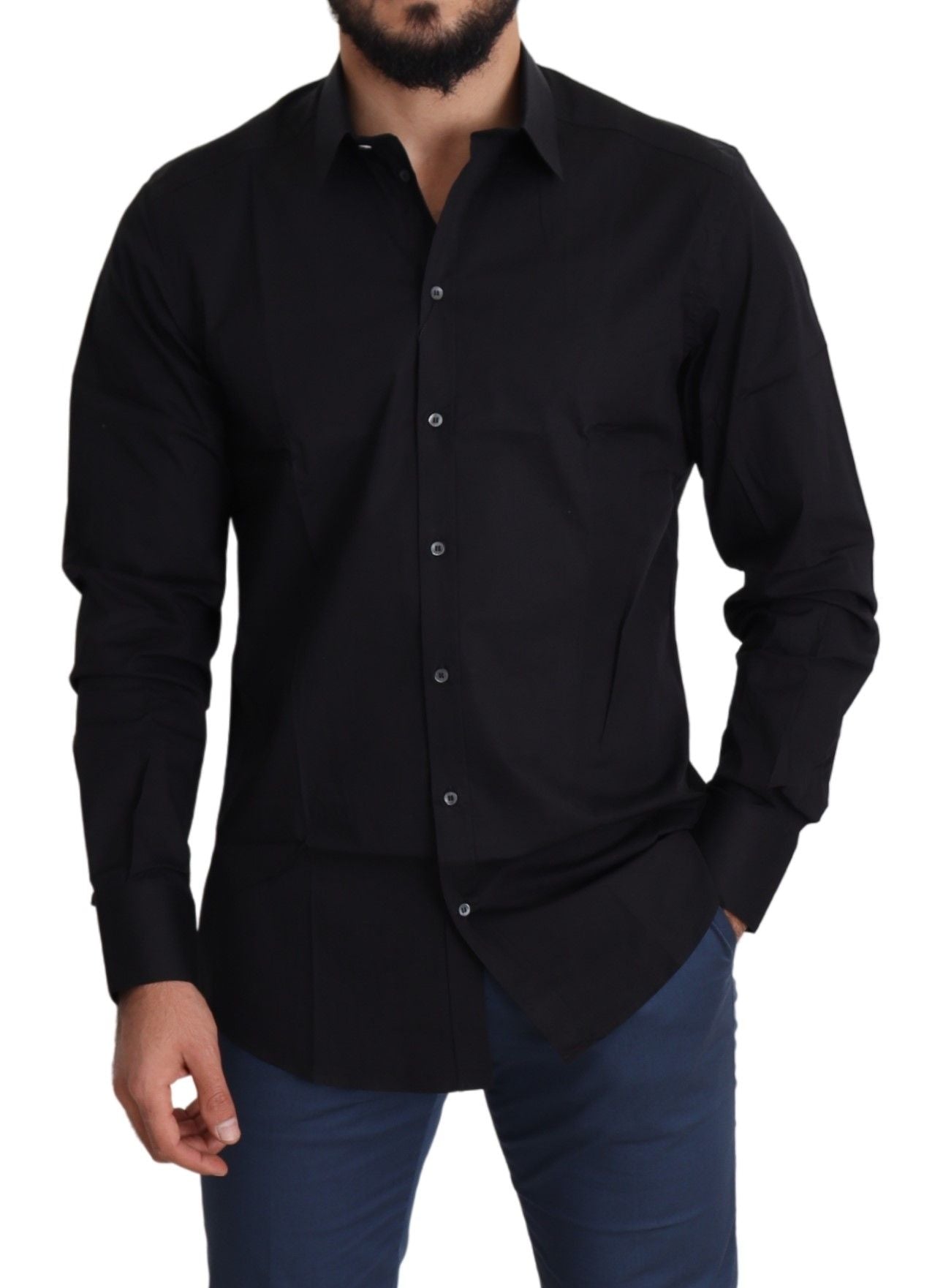 Camisa formal Dolce & Gabbana negra dorada en algodón elástico-5