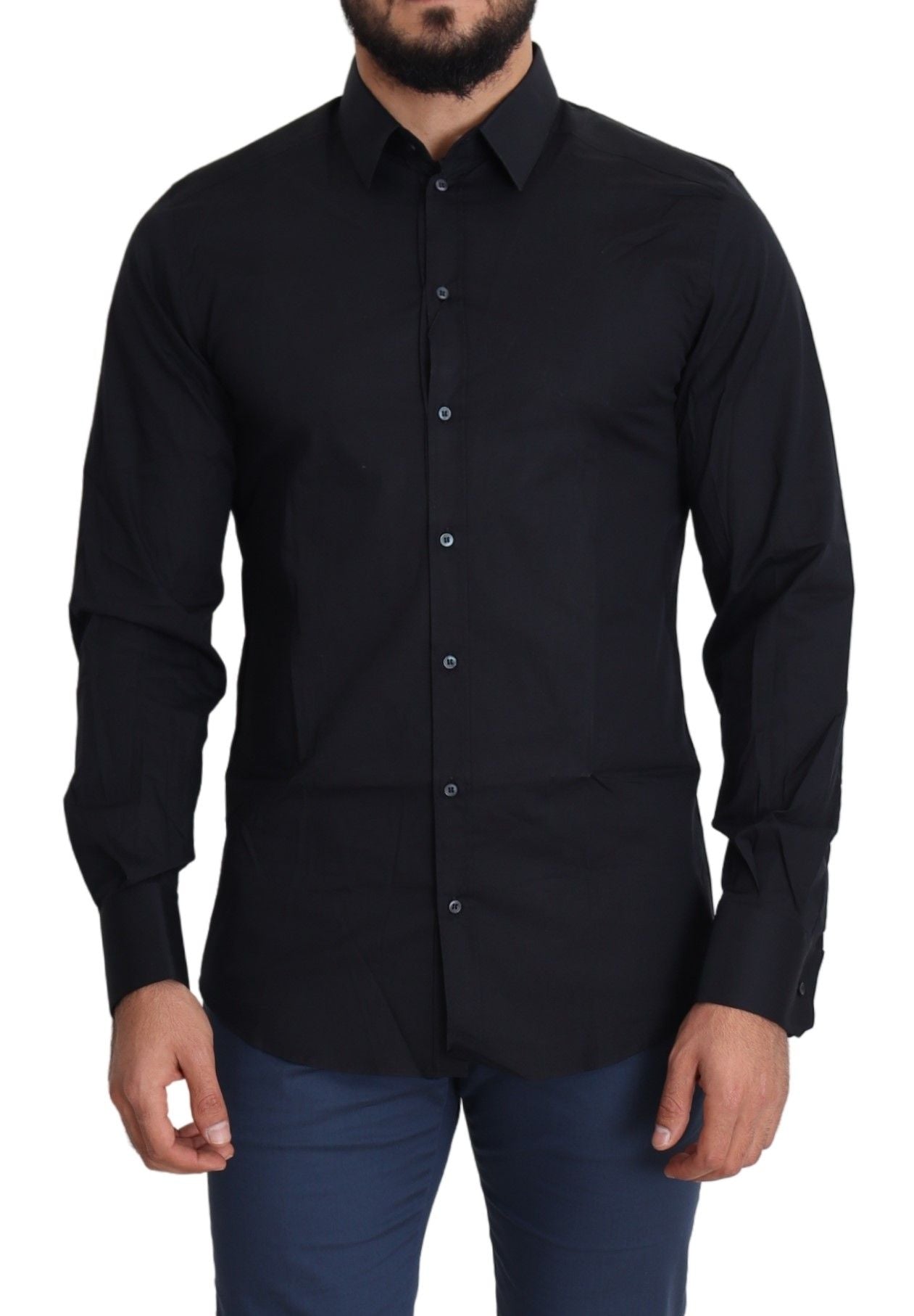 Dolce & Gabbana Blue Formal GOLD Cotton Shirt-1